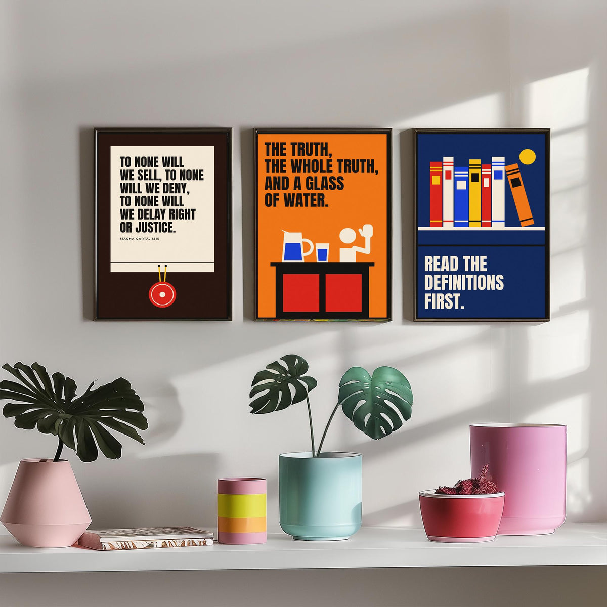 Law Quotes Set of Three Art Prints - 3 Retro Bauhaus Lawyer Posters - Minimalist Office Wall Art Illustration V2