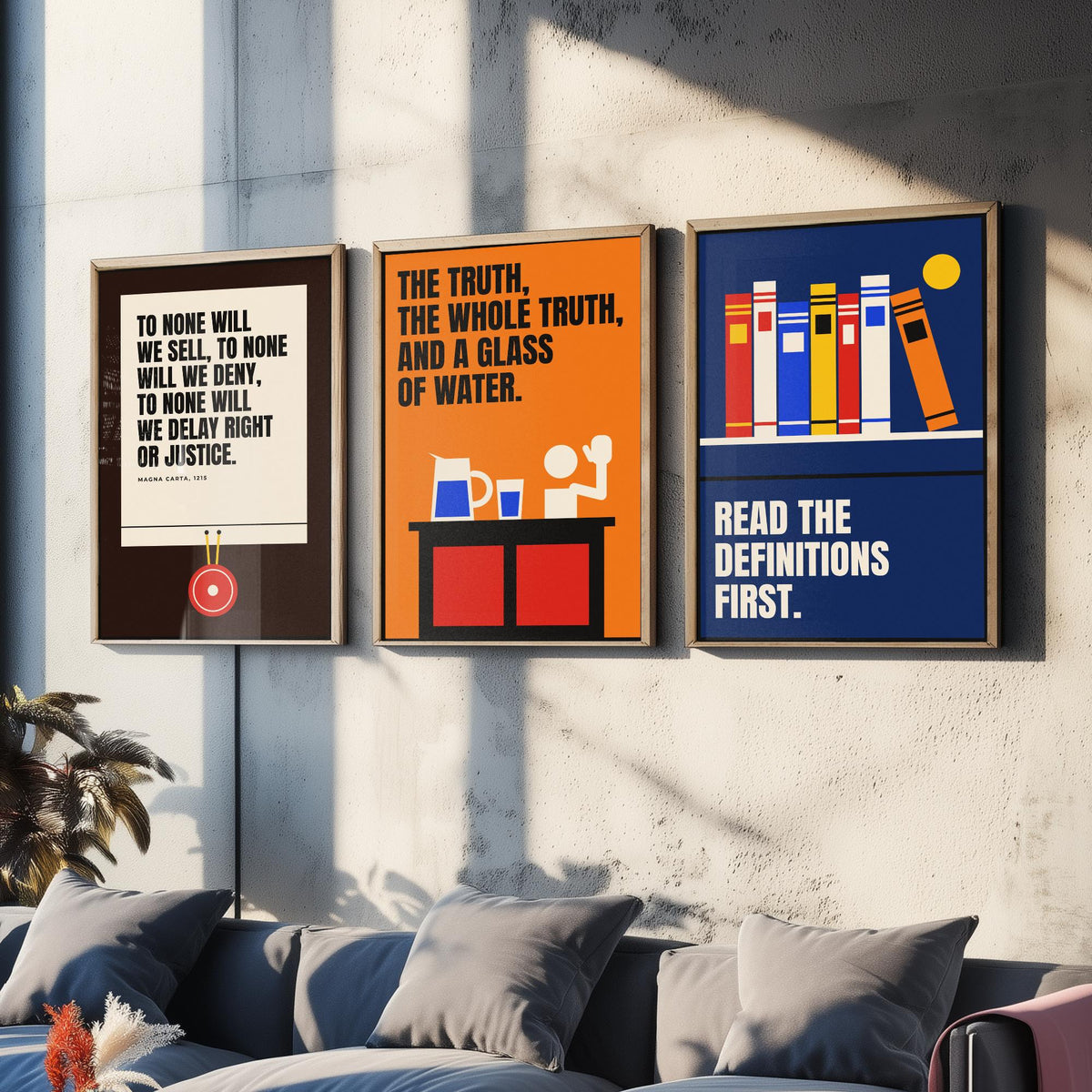 Law Quotes Set of Three Art Prints - 3 Retro Bauhaus Lawyer Posters - Minimalist Office Wall Art Illustration V2