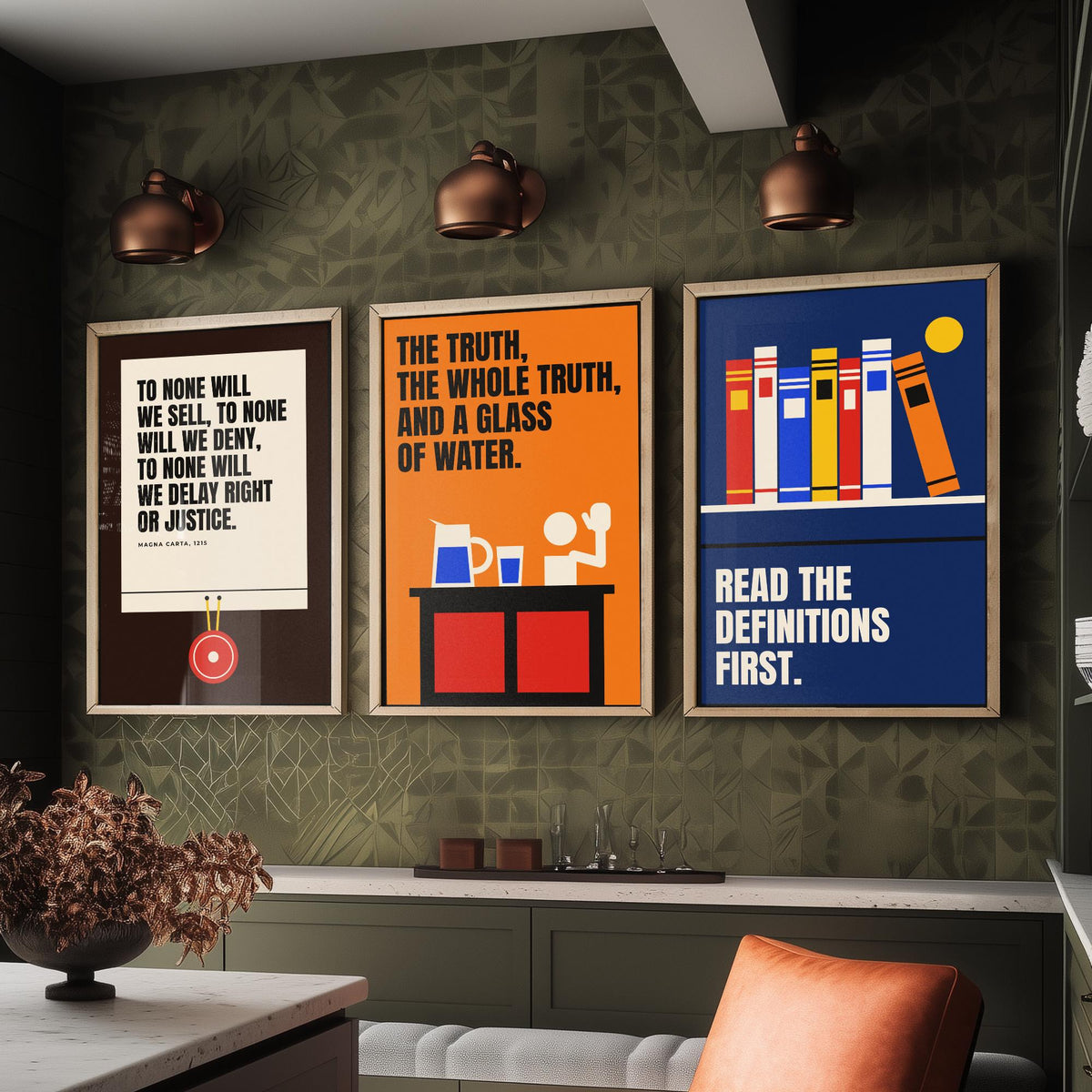 Law Quotes Set of Three Art Prints - 3 Retro Bauhaus Lawyer Posters - Minimalist Office Wall Art Illustration V2