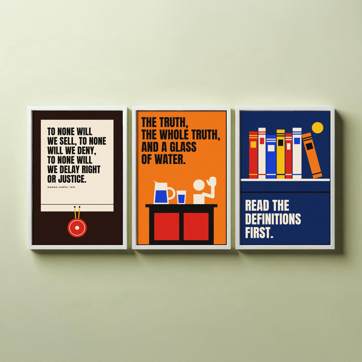 Law Quotes Set of Three Art Prints - 3 Retro Bauhaus Lawyer Posters - Minimalist Office Wall Art Illustration V2