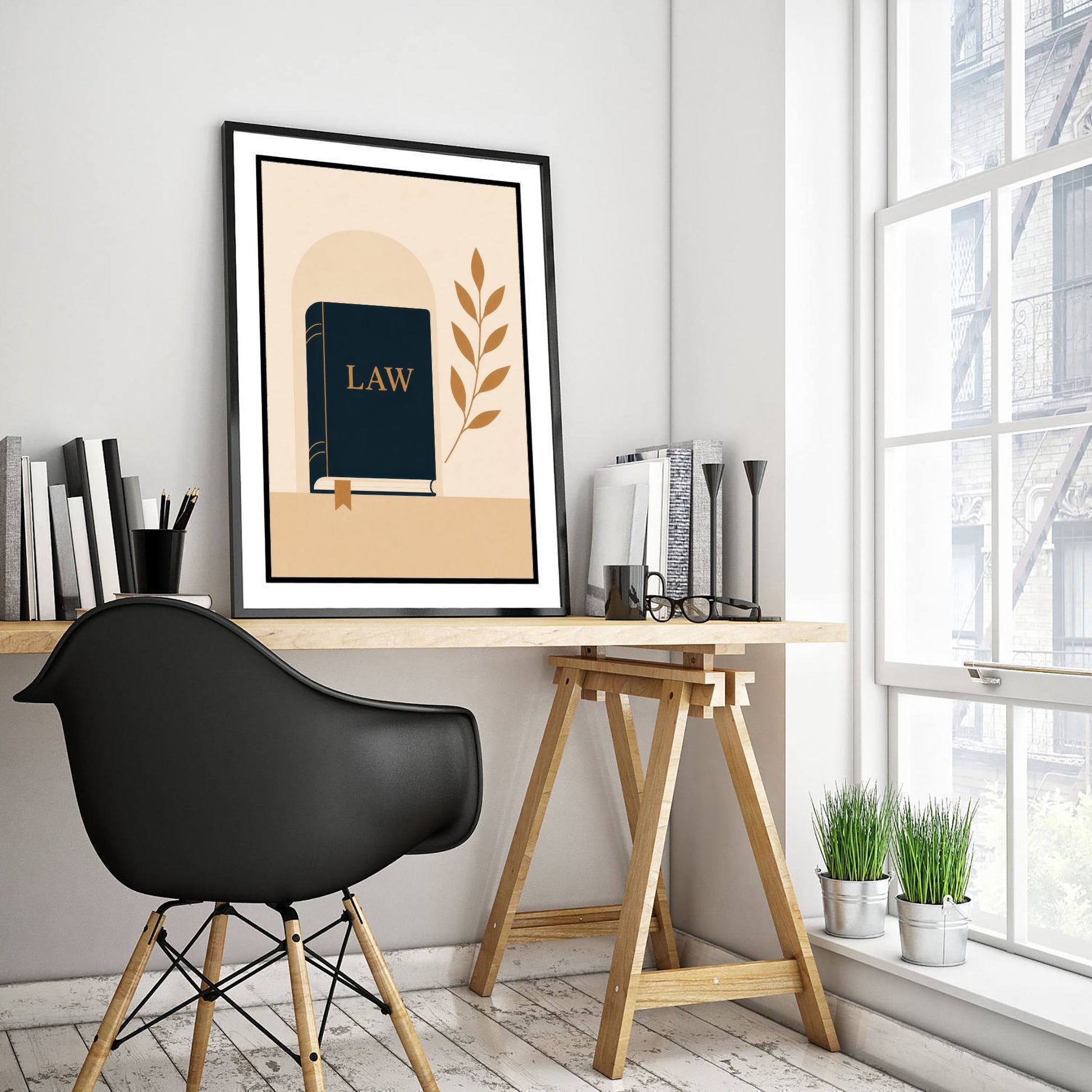 Law Book Art Print - Minimalist Law and Justice Poster - Navy Illustration - Lawyer Office Decor V2 1/3
