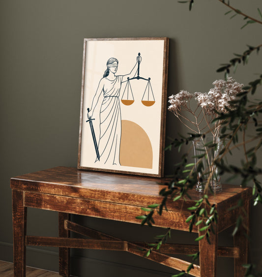 Lady Justice Art Print - Minimalist Law and Justice Poster - Navy Illustration - Lawyer Office Decor V2 3/3