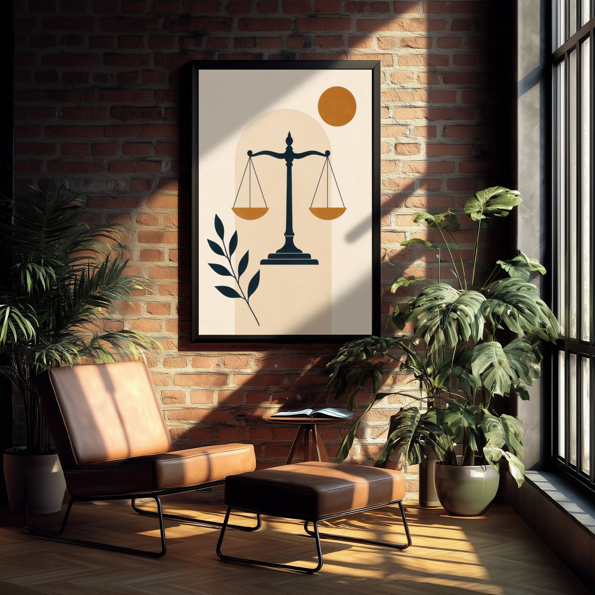Scales of Justice Art Print - Minimalist Law and Justice Poster - Navy Illustration - Lawyer Office Decor V1 1/3