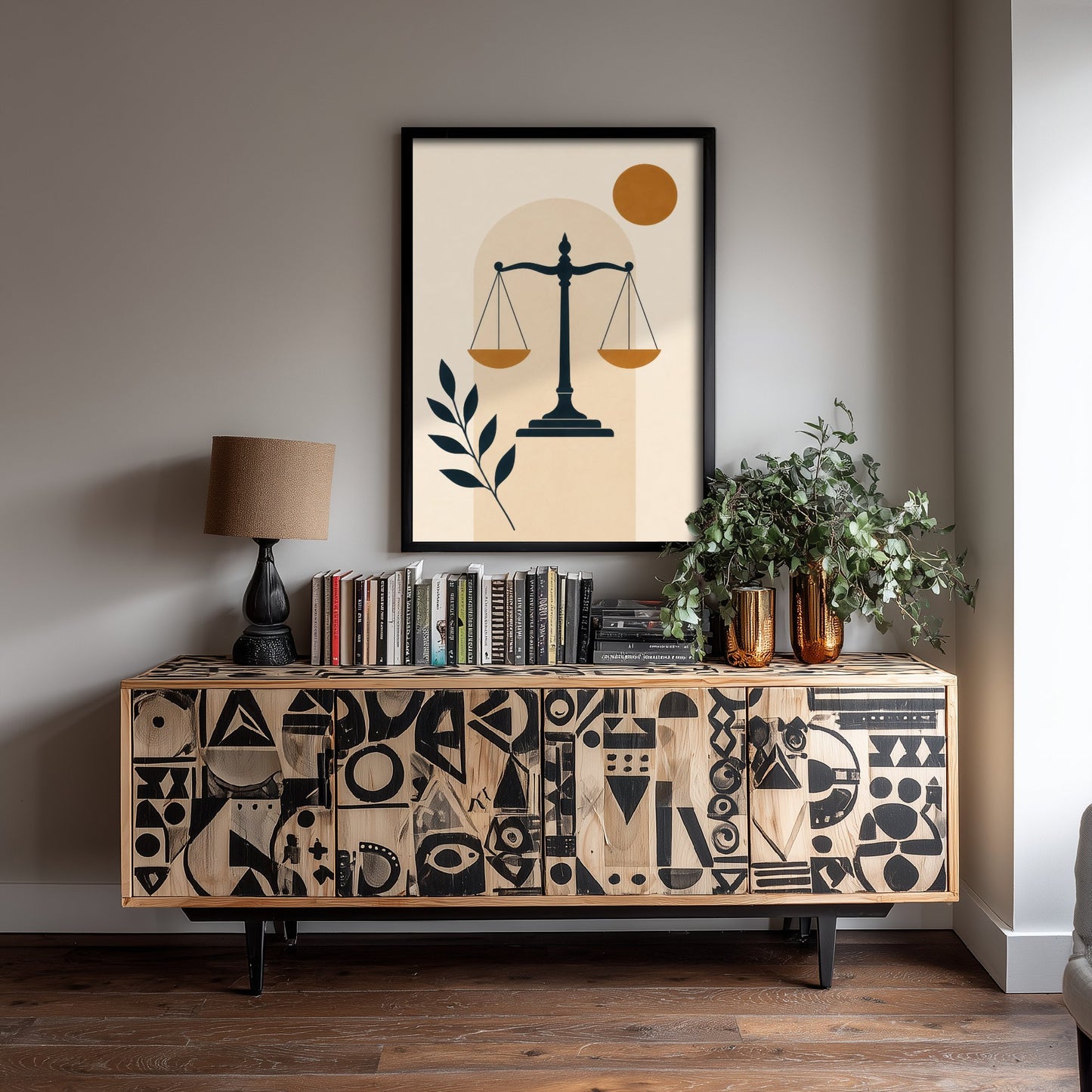 Scales of Justice Art Print - Minimalist Law and Justice Poster - Navy Illustration - Lawyer Office Decor V1 1/3