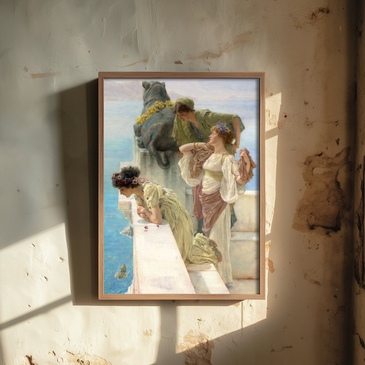 Lawrence Alma-Tadema - A Coign of Vantage (1895) - Classic Painting Art Print - Roman Women Marble Terrace Blue Sea Poster V2