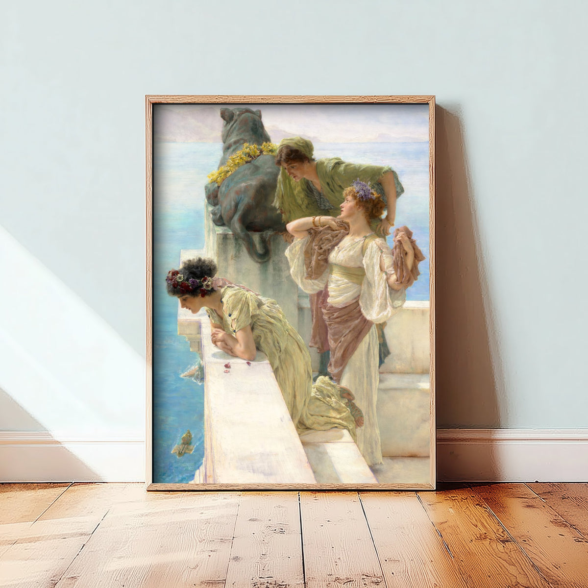 Lawrence Alma-Tadema - A Coign of Vantage (1895) - Classic Painting Art Print - Roman Women Marble Terrace Blue Sea Poster V2