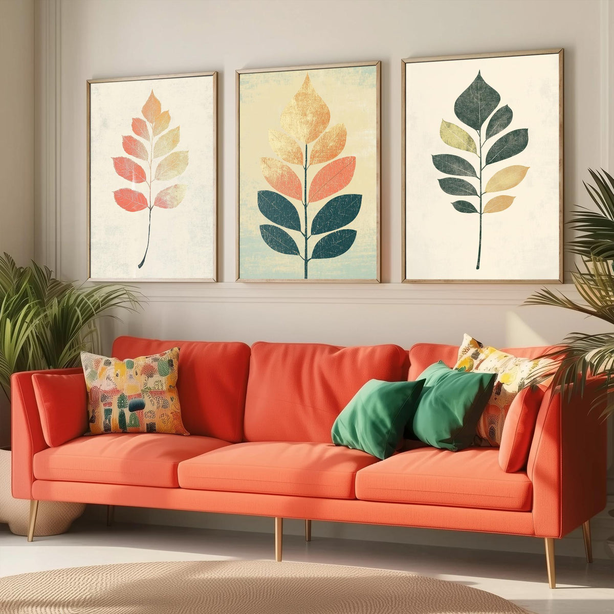 Botanical Leaf Set of Three Art Prints - 3 Autumn Leaf Sprig Posters - Minimalist Illustration Wall Art Gift Nature Painting Decor