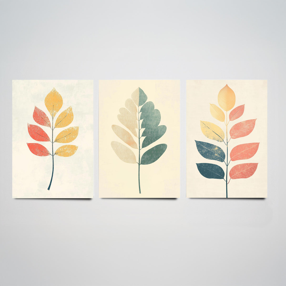 Leaf Sprig Set of Three Art Prints - 3 Botanical Foliage Posters - Modern Boho Illustration Wall Art Nature Gift Painting Decor V2