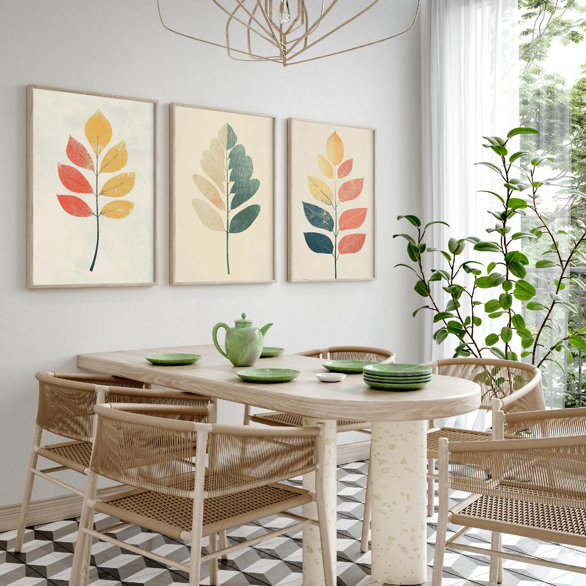 Leaf Sprig Set of Three Art Prints - 3 Botanical Foliage Posters - Modern Boho Illustration Wall Art Nature Gift Painting Decor V2