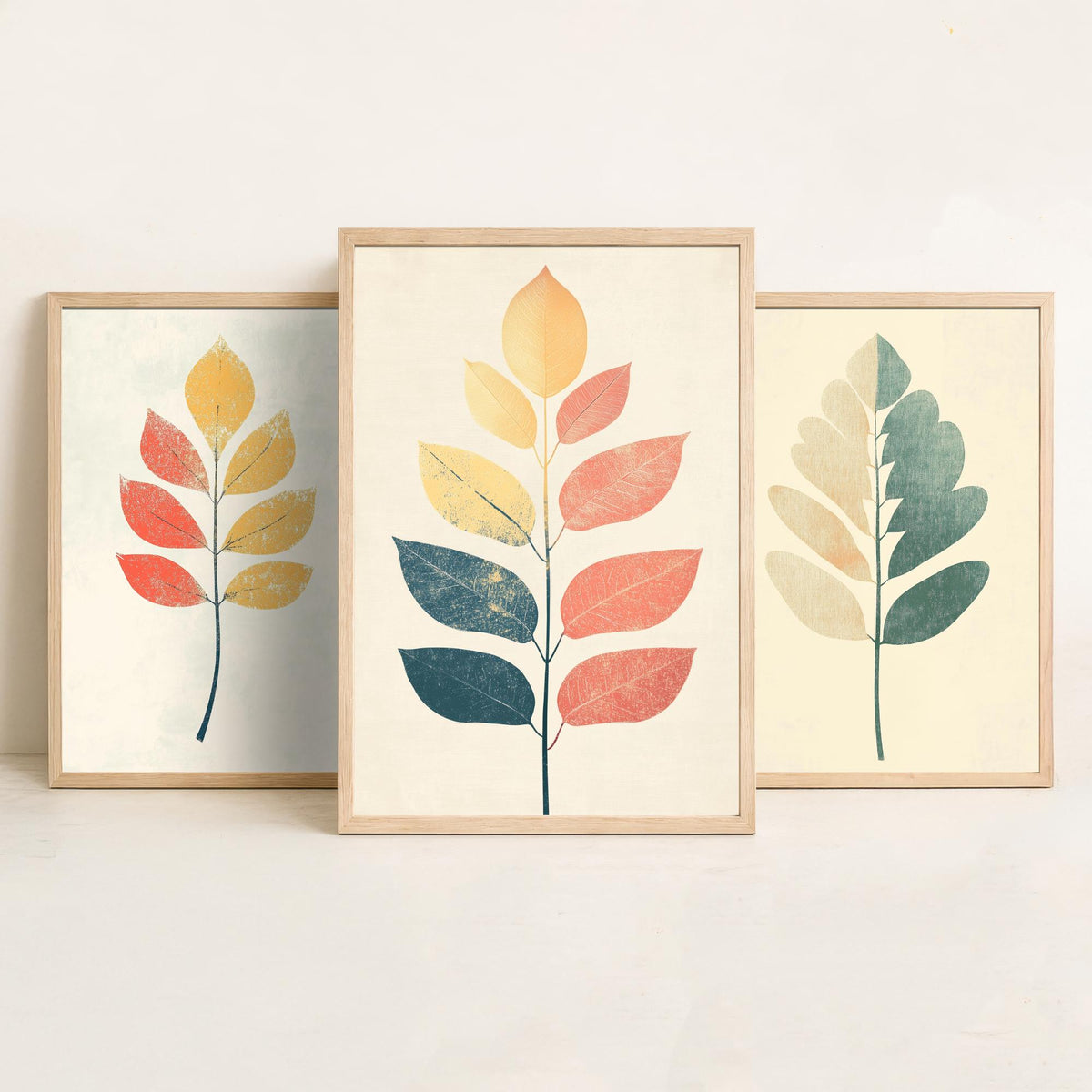 Leaf Sprig Set of Three Art Prints - 3 Botanical Foliage Posters - Modern Boho Illustration Wall Art Nature Gift Painting Decor V2