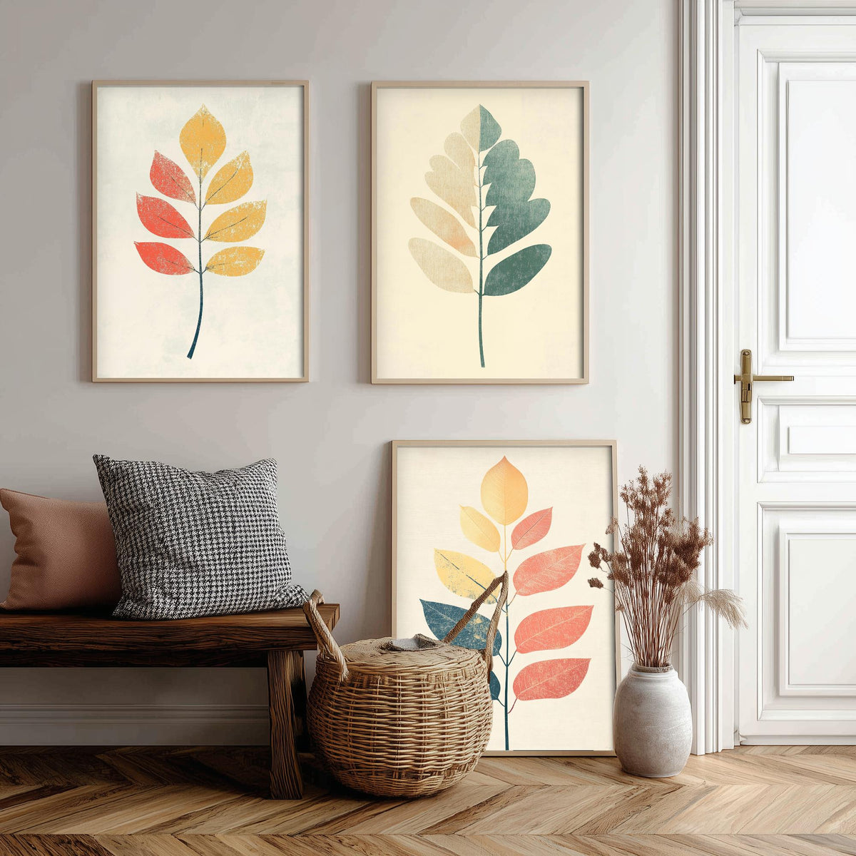 Leaf Sprig Set of Three Art Prints - 3 Botanical Foliage Posters - Modern Boho Illustration Wall Art Nature Gift Painting Decor V2