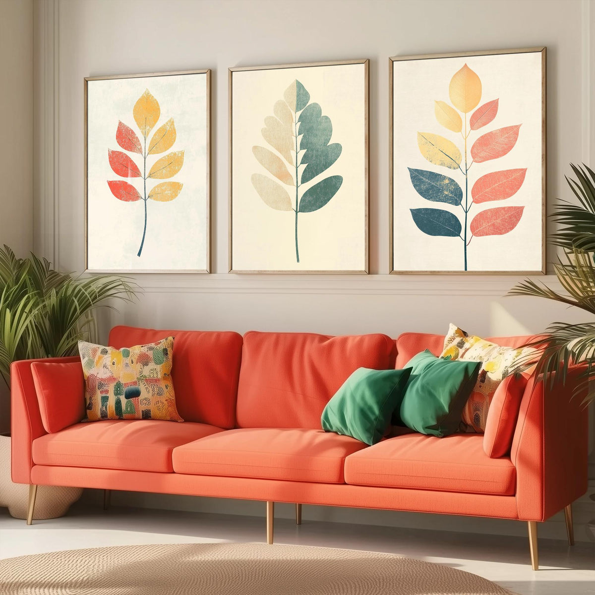 Leaf Sprig Set of Three Art Prints - 3 Botanical Foliage Posters - Modern Boho Illustration Wall Art Nature Gift Painting Decor V2