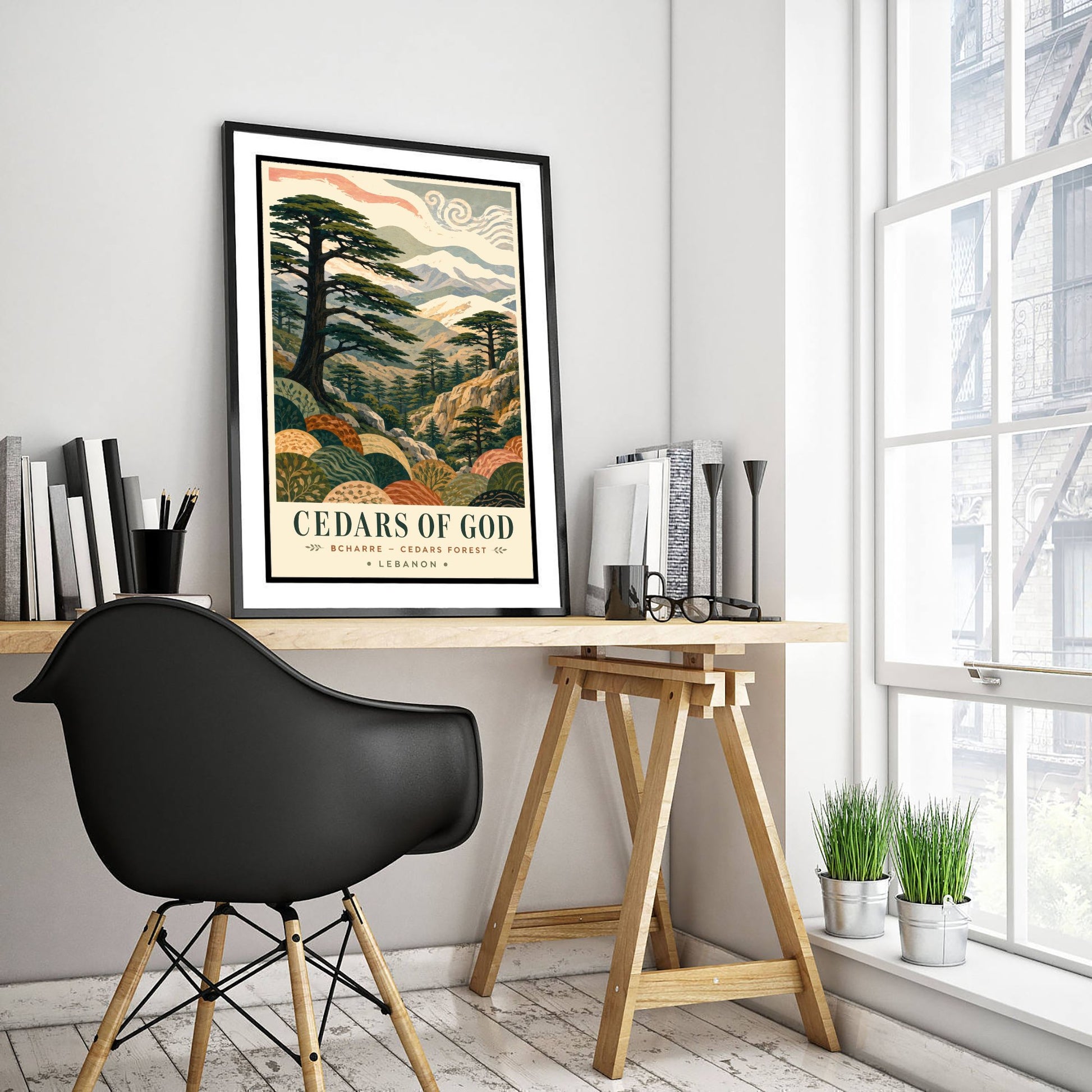 Cedars of God Lebanon Travel Poster - Art Print - Boho Illustration - Bcharre Cedar Forest Wall Art V1 1/3