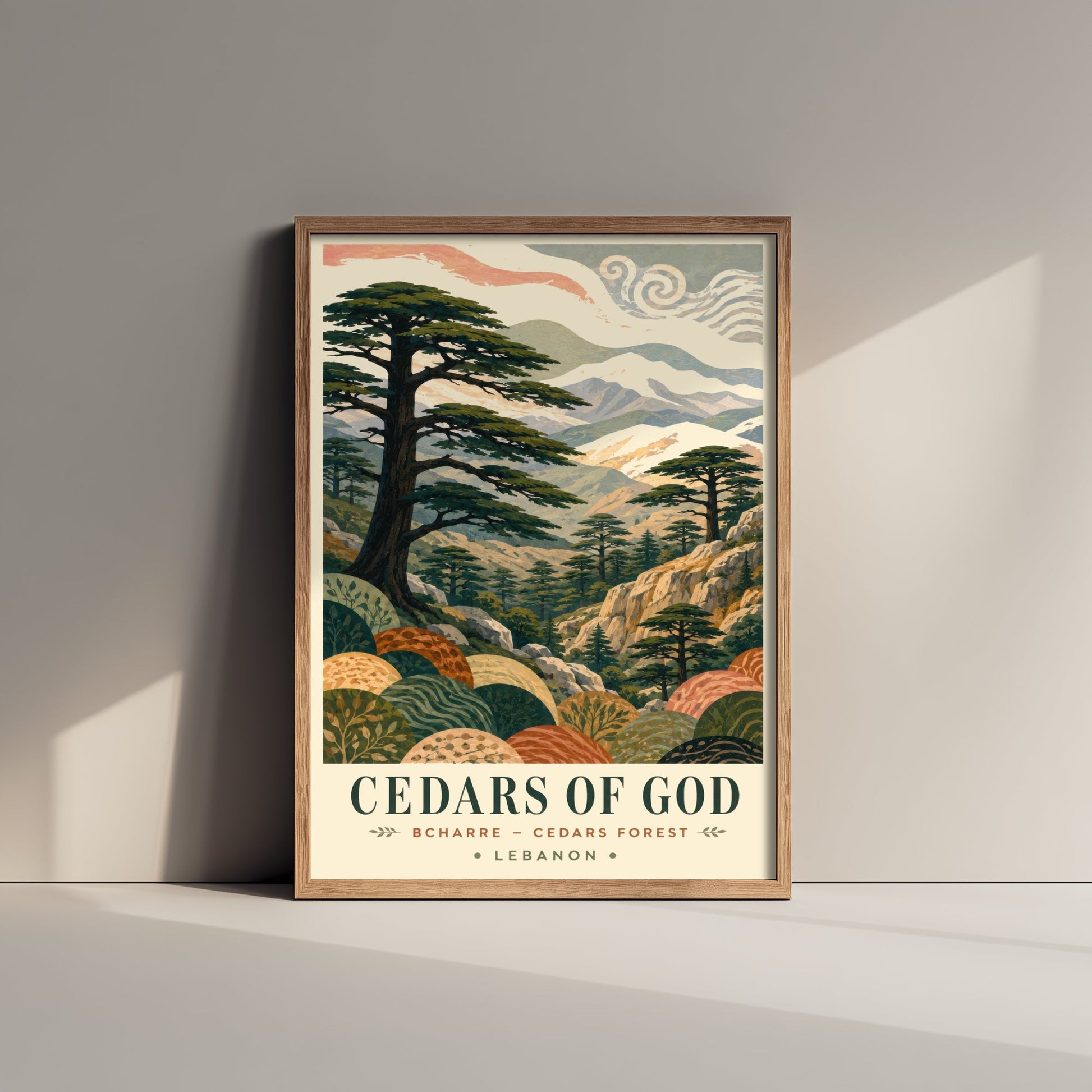 Cedars of God Lebanon Travel Poster - Art Print - Boho Illustration - Bcharre Cedar Forest Wall Art V1 1/3