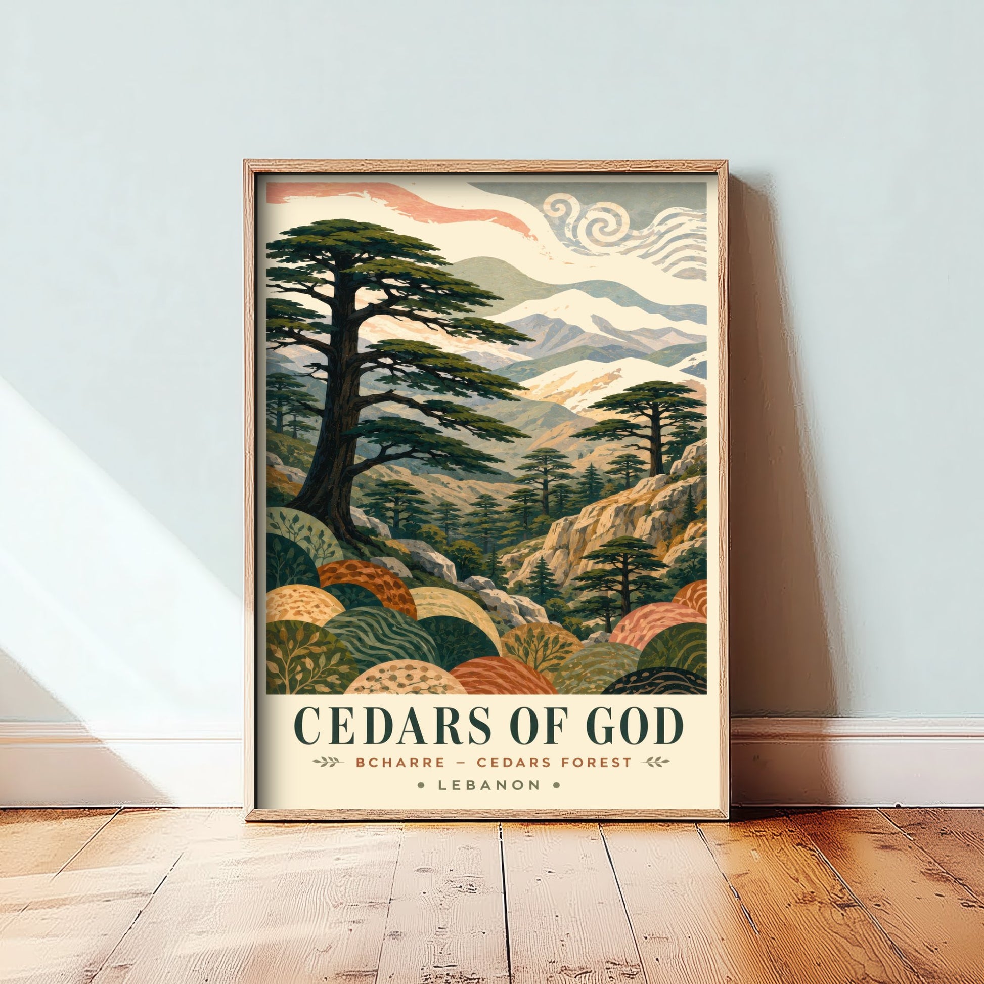 Cedars of God Lebanon Travel Poster - Art Print - Boho Illustration - Bcharre Cedar Forest Wall Art V1 1/3