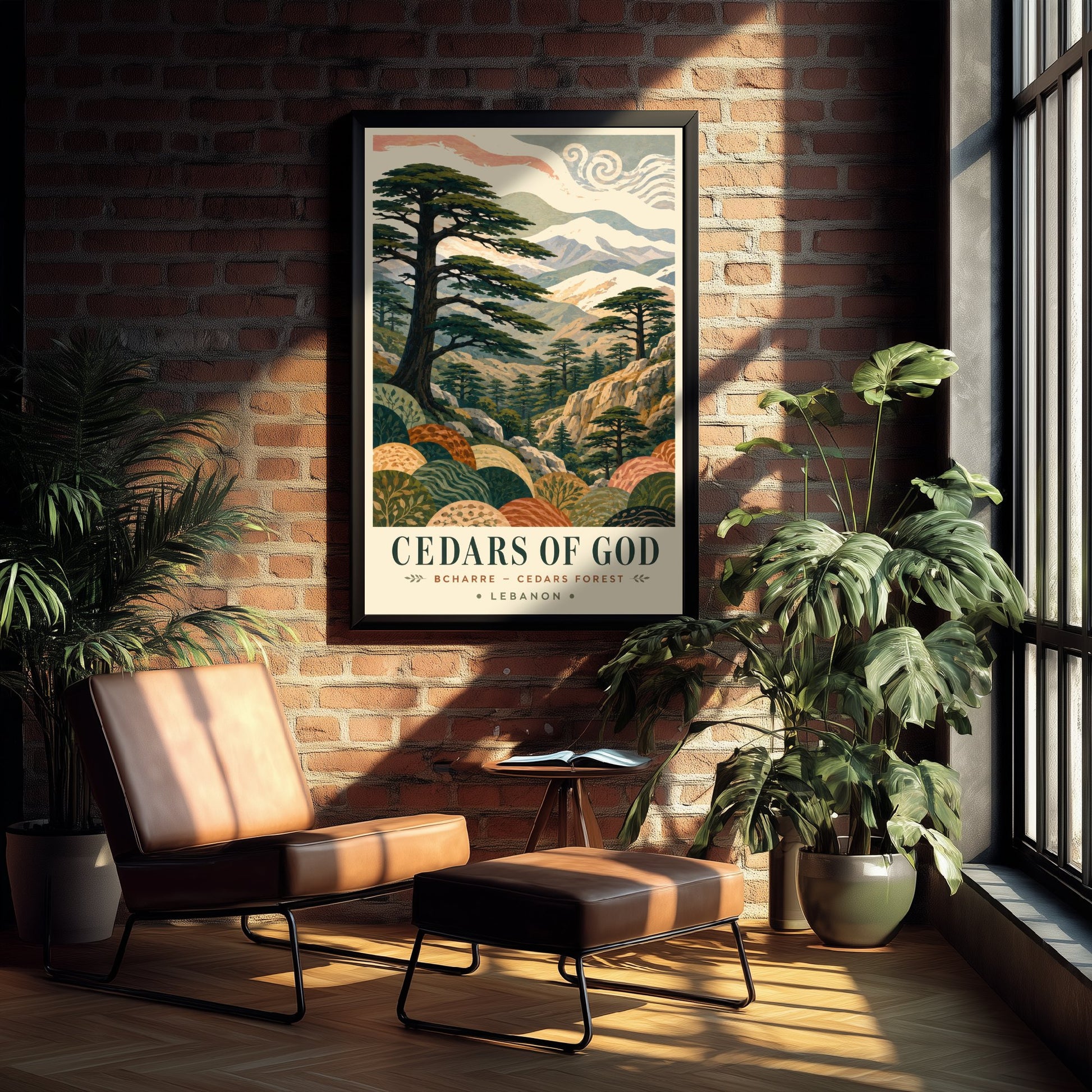 Cedars of God Lebanon Travel Poster - Art Print - Boho Illustration - Bcharre Cedar Forest Wall Art V1 1/3