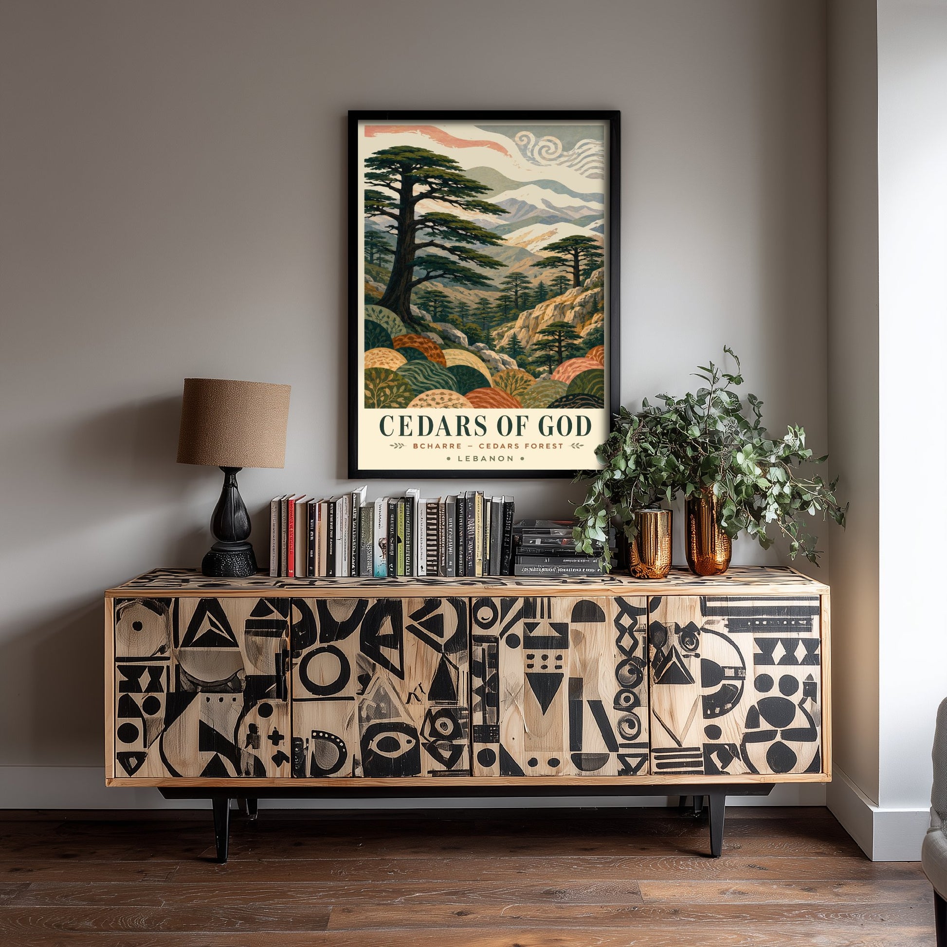 Cedars of God Lebanon Travel Poster - Art Print - Boho Illustration - Bcharre Cedar Forest Wall Art V1 1/3