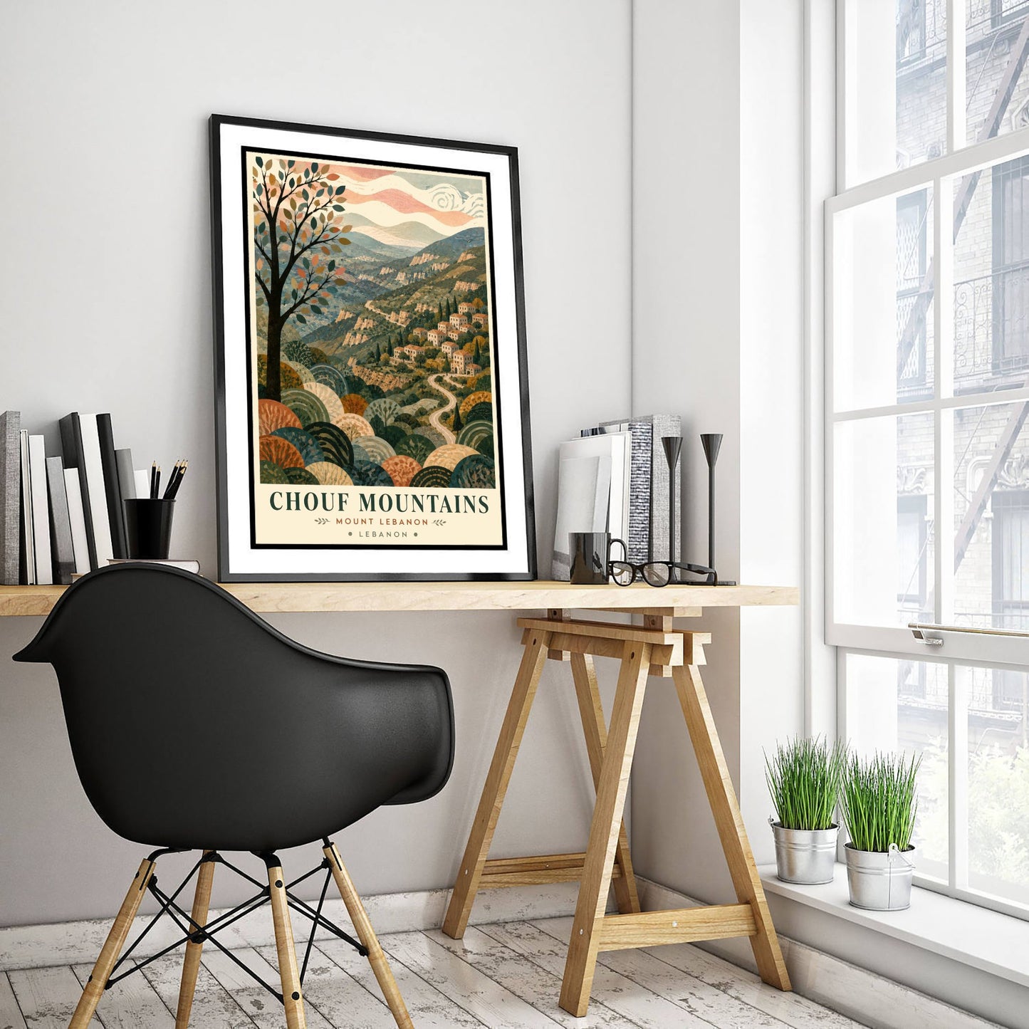 Chouf Mountains Lebanon Travel Poster - Art Print - Boho Illustration - Mount Lebanon Wall Art V1 3/3