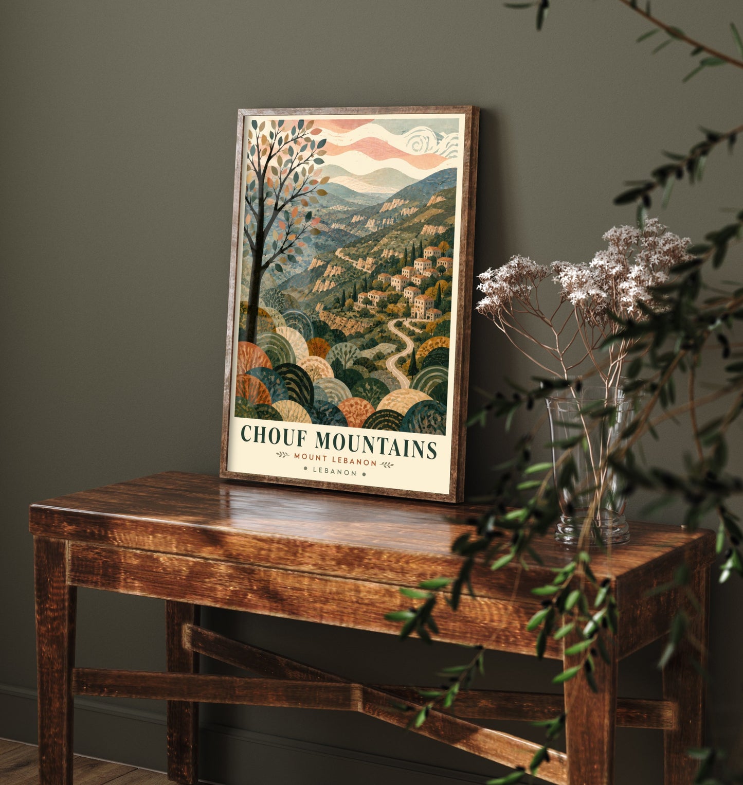 Chouf Mountains Lebanon Travel Poster - Art Print - Boho Illustration - Mount Lebanon Wall Art V1 3/3