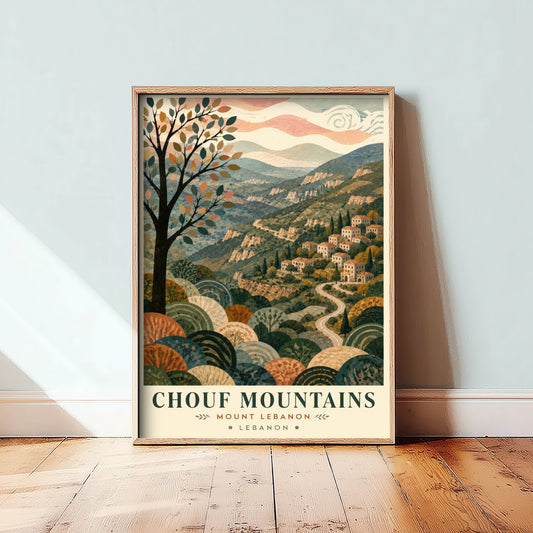 Chouf Mountains Lebanon Travel Poster - Art Print - Boho Illustration - Mount Lebanon Wall Art V1 3/3