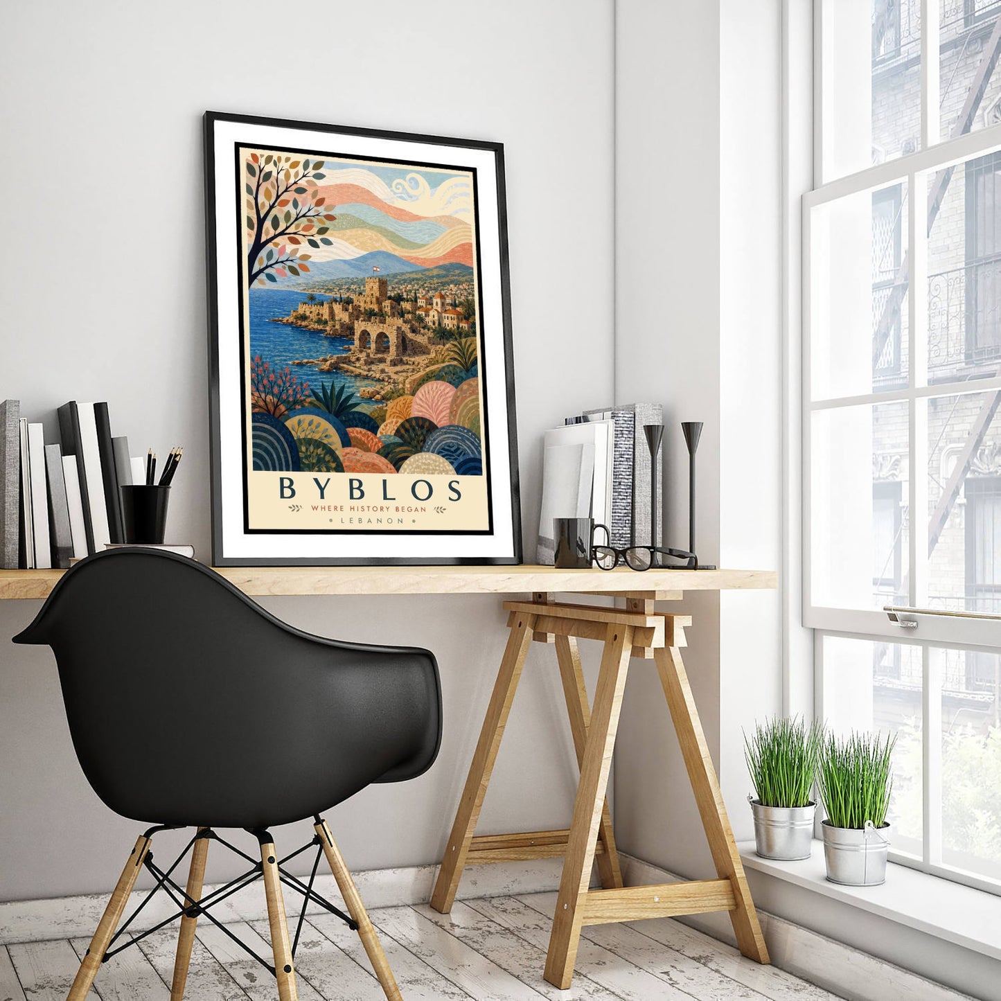 Byblos Lebanon Travel Poster - Art Print - Boho Illustration - Ancient Coastal City Wall Art V2 3/3