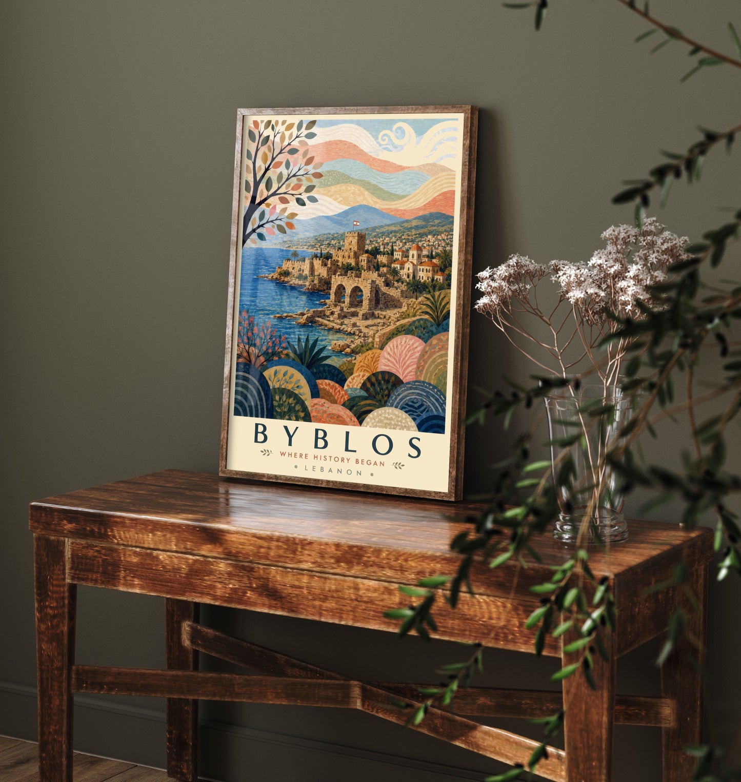 Byblos Lebanon Travel Poster - Art Print - Boho Illustration - Ancient Coastal City Wall Art V2 3/3
