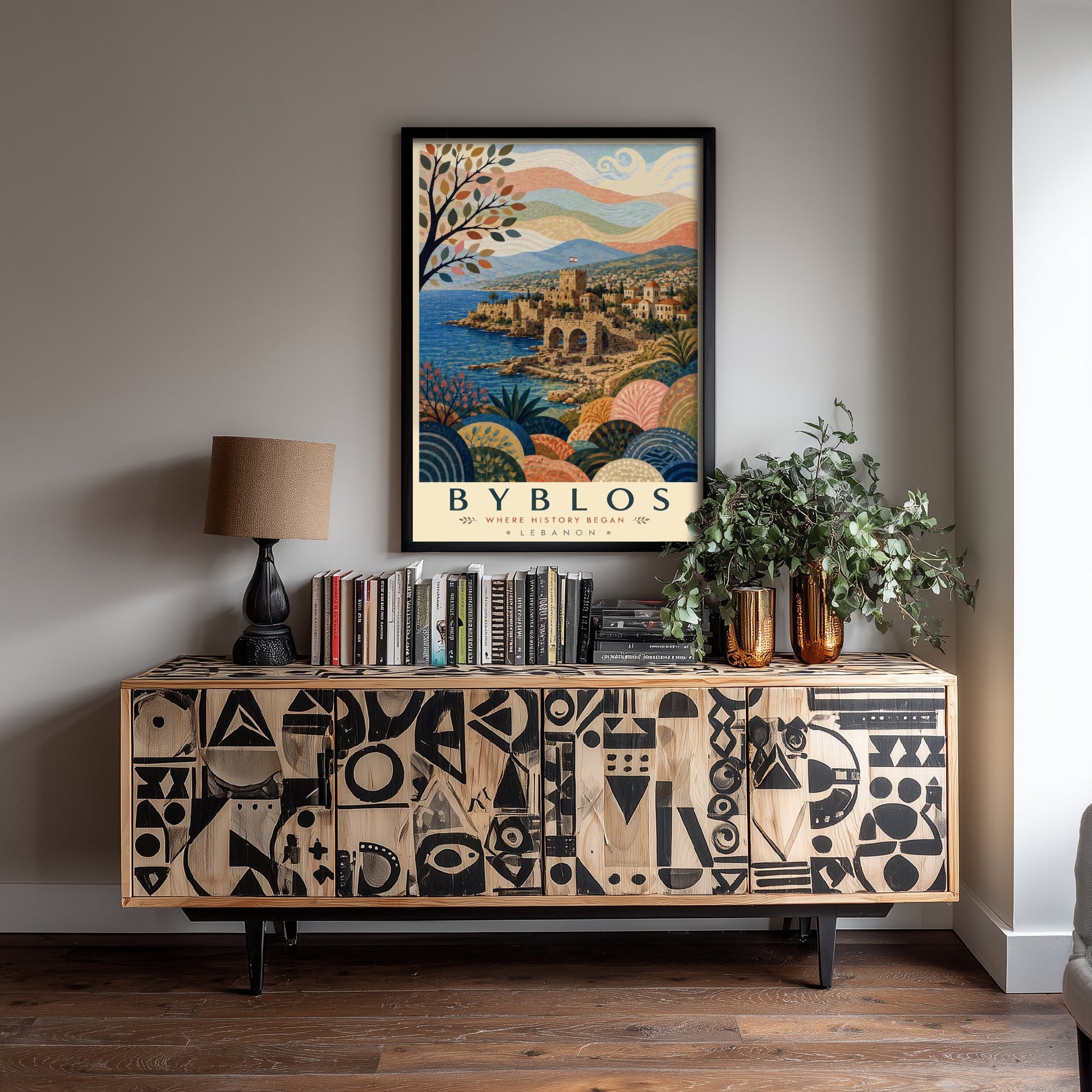 Byblos Lebanon Travel Poster - Art Print - Boho Illustration - Ancient Coastal City Wall Art V2 3/3
