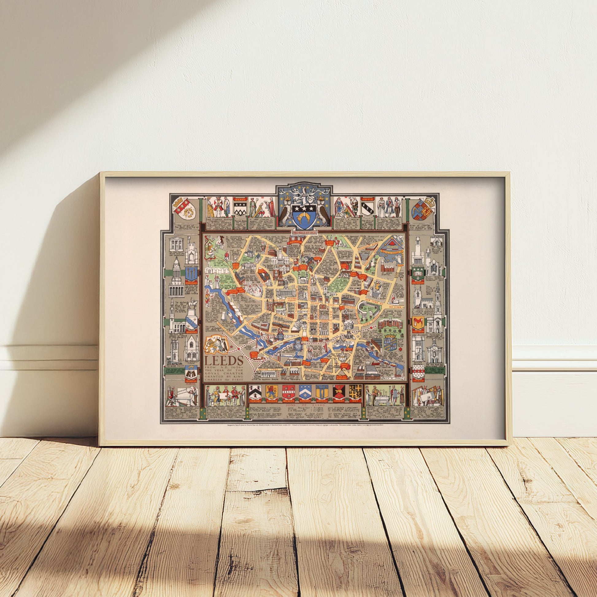 Leeds Map 1626 Art Print - Vintage Illustrated City Map Poster - Historic Yorkshire Illustration - Royal Charter