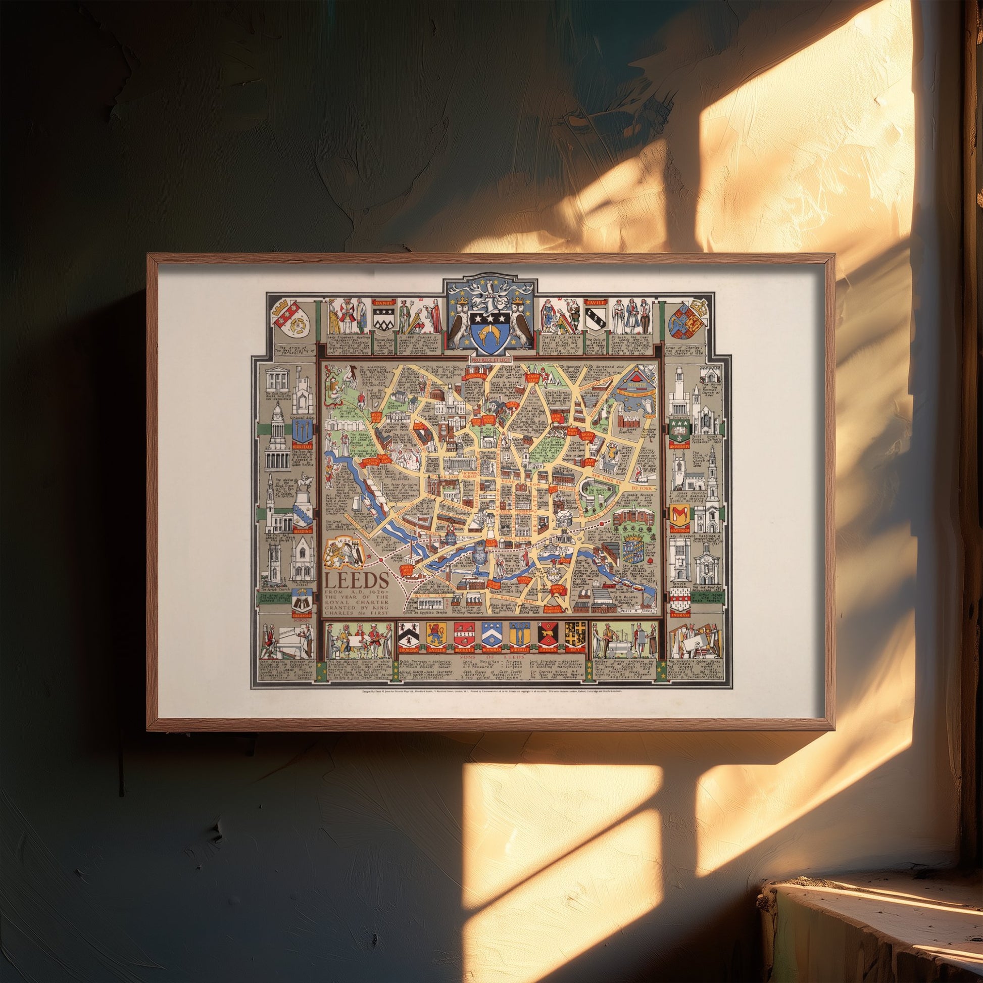 Leeds Map 1626 Art Print - Vintage Illustrated City Map Poster - Historic Yorkshire Illustration - Royal Charter