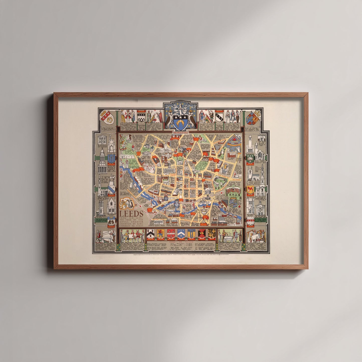Leeds Map 1626 Art Print - Vintage Illustrated City Map Poster - Historic Yorkshire Illustration - Royal Charter