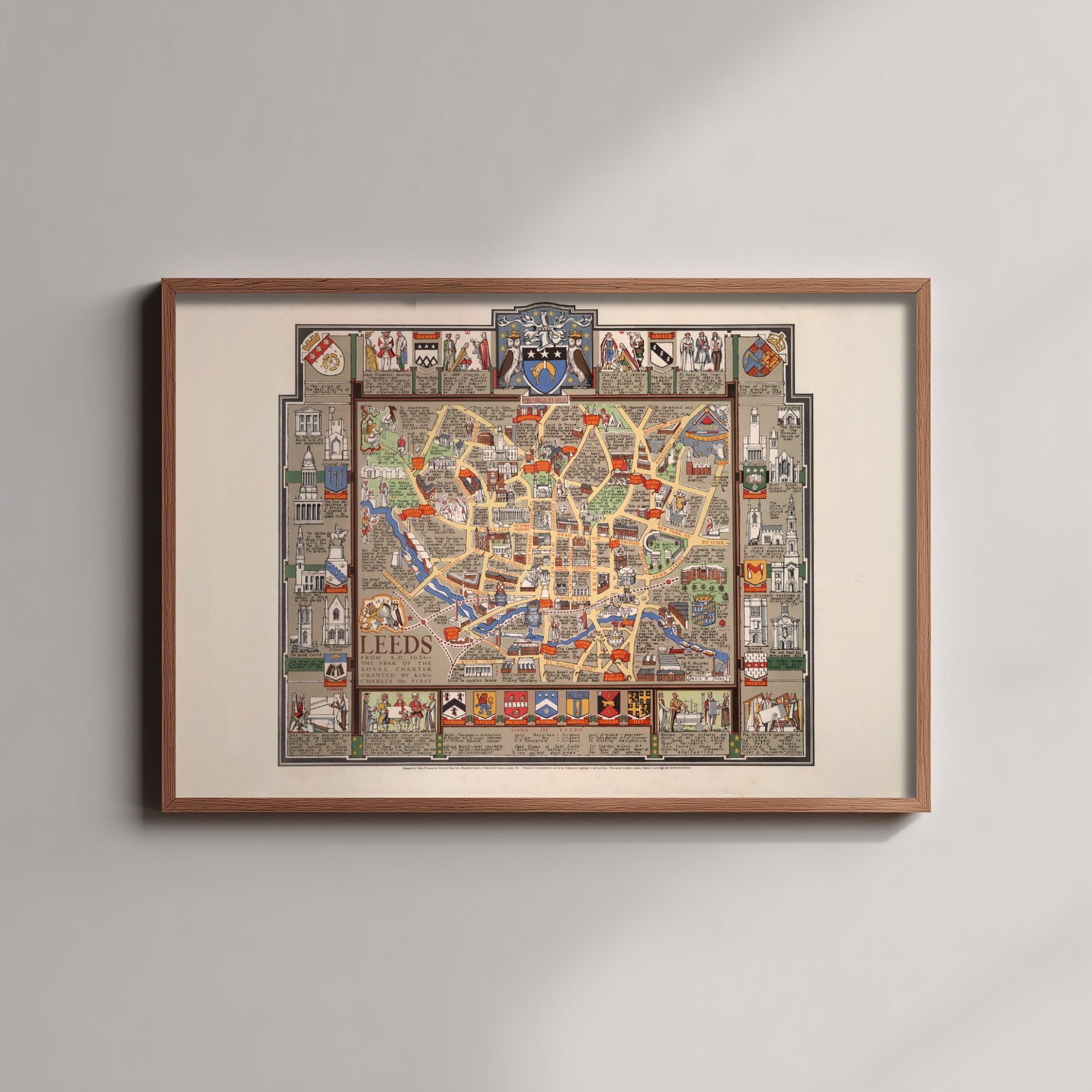 Leeds Map 1626 Art Print - Vintage Illustrated City Map Poster - Historic Yorkshire Illustration - Royal Charter
