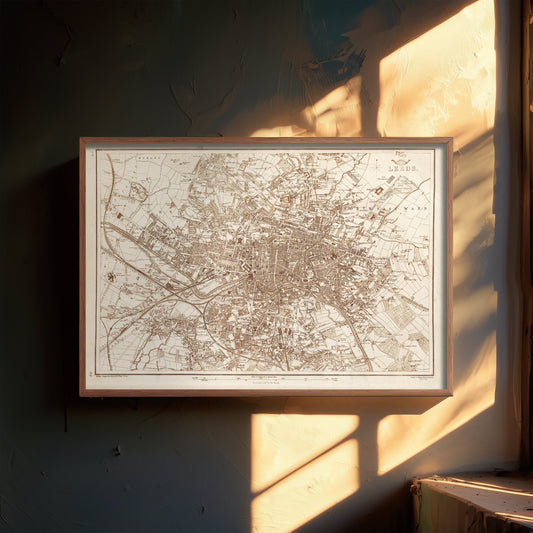 Leeds Map 1863 Art Print - Vintage Street Map Poster - Historic Yorkshire Illustration - Victorian City Plan