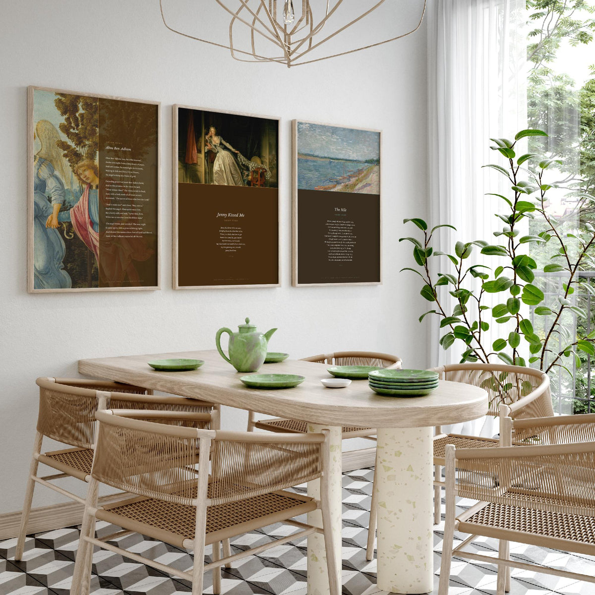 Leigh Hunt Poems Set of Three Art Prints - Abou Ben Adhem, Jenny Kissed Me, The Nile - Full Poems over Classic Paintings Poster Triptych