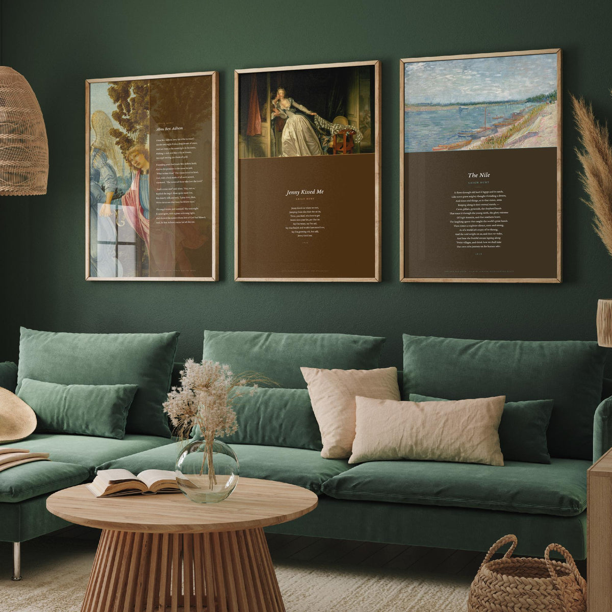 Leigh Hunt Poems Set of Three Art Prints - Abou Ben Adhem, Jenny Kissed Me, The Nile - Full Poems over Classic Paintings Poster Triptych