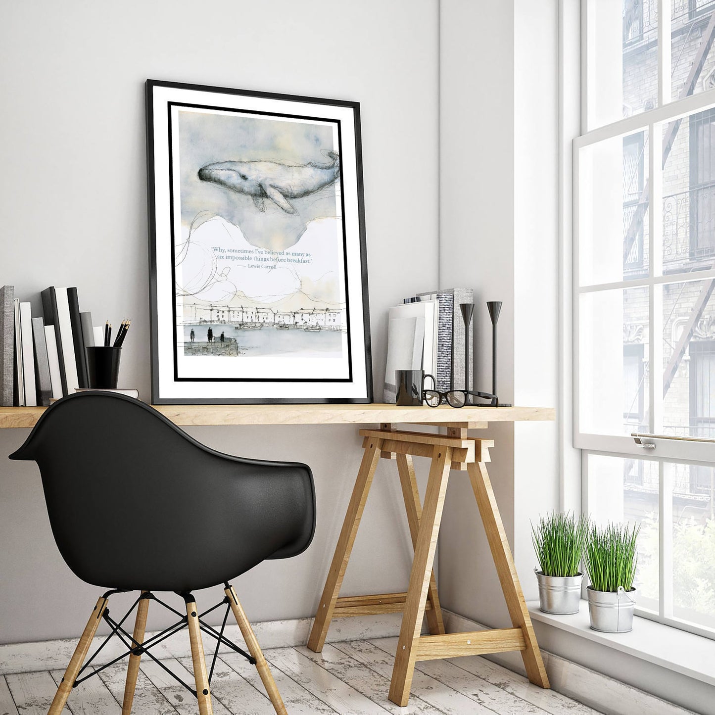 Lewis Carroll Quote Art Print - Six Impossible Things Poster - Whimsical Whale Illustration - Wall Art 1/3