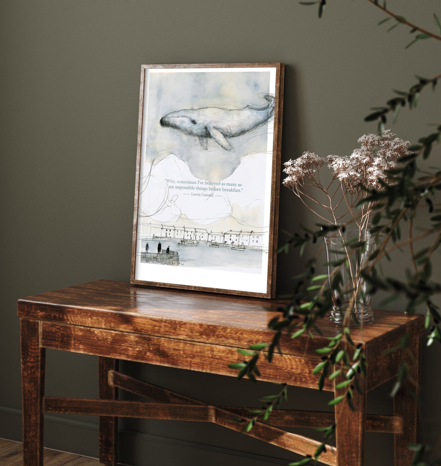 Lewis Carroll Quote Art Print - Six Impossible Things Poster - Whimsical Whale Illustration - Wall Art 1/3