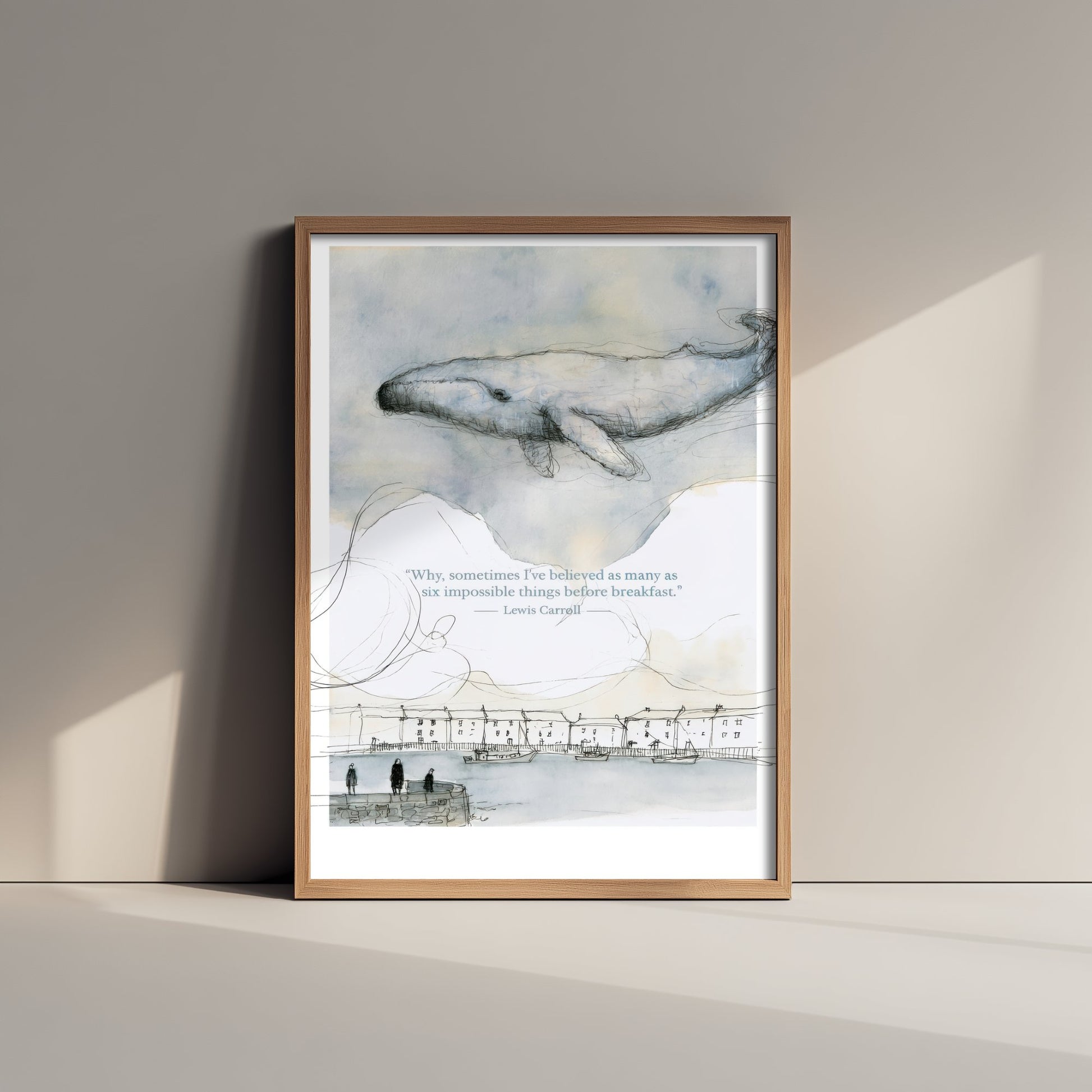 Lewis Carroll Quote Art Print - Six Impossible Things Poster - Whimsical Whale Illustration - Wall Art 1/3