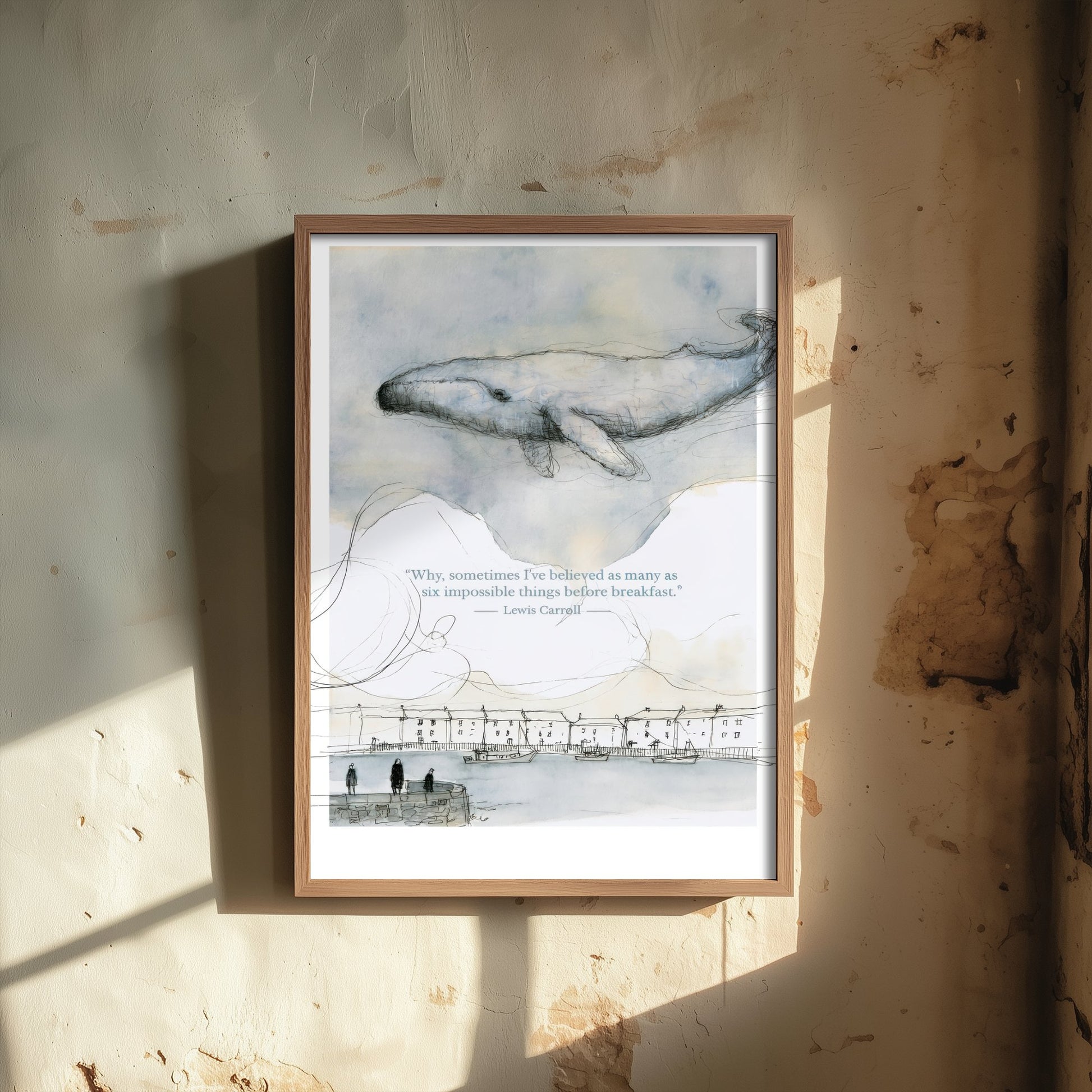 Lewis Carroll Quote Art Print - Six Impossible Things Poster - Whimsical Whale Illustration - Wall Art 1/3