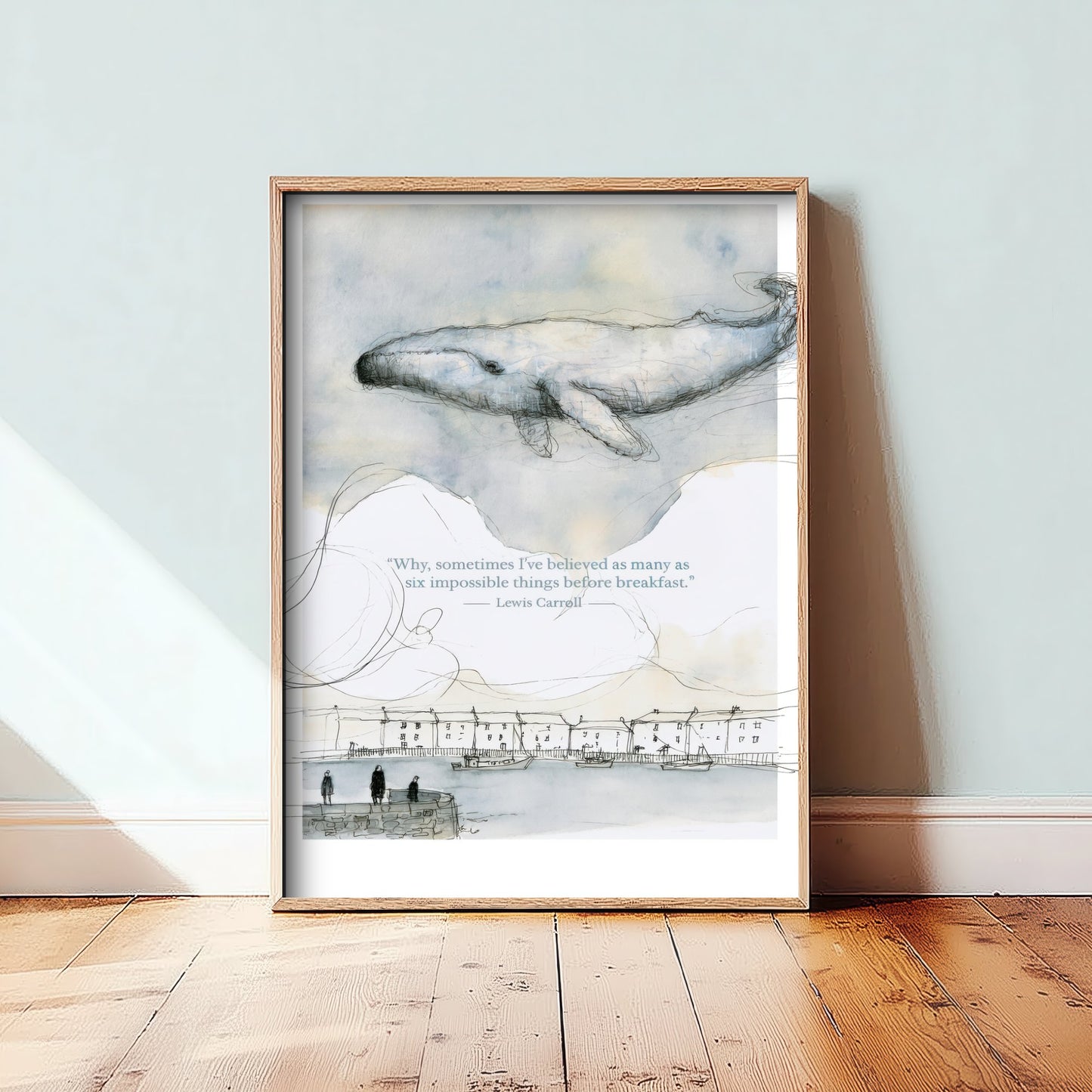 Lewis Carroll Quote Art Print - Six Impossible Things Poster - Whimsical Whale Illustration - Wall Art 1/3
