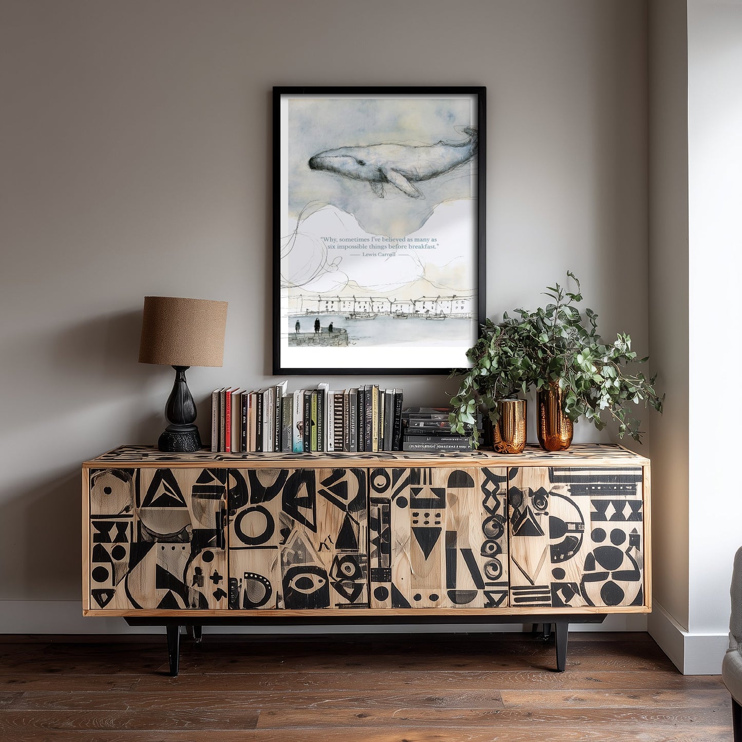 Lewis Carroll Quote Art Print - Six Impossible Things Poster - Whimsical Whale Illustration - Wall Art 1/3