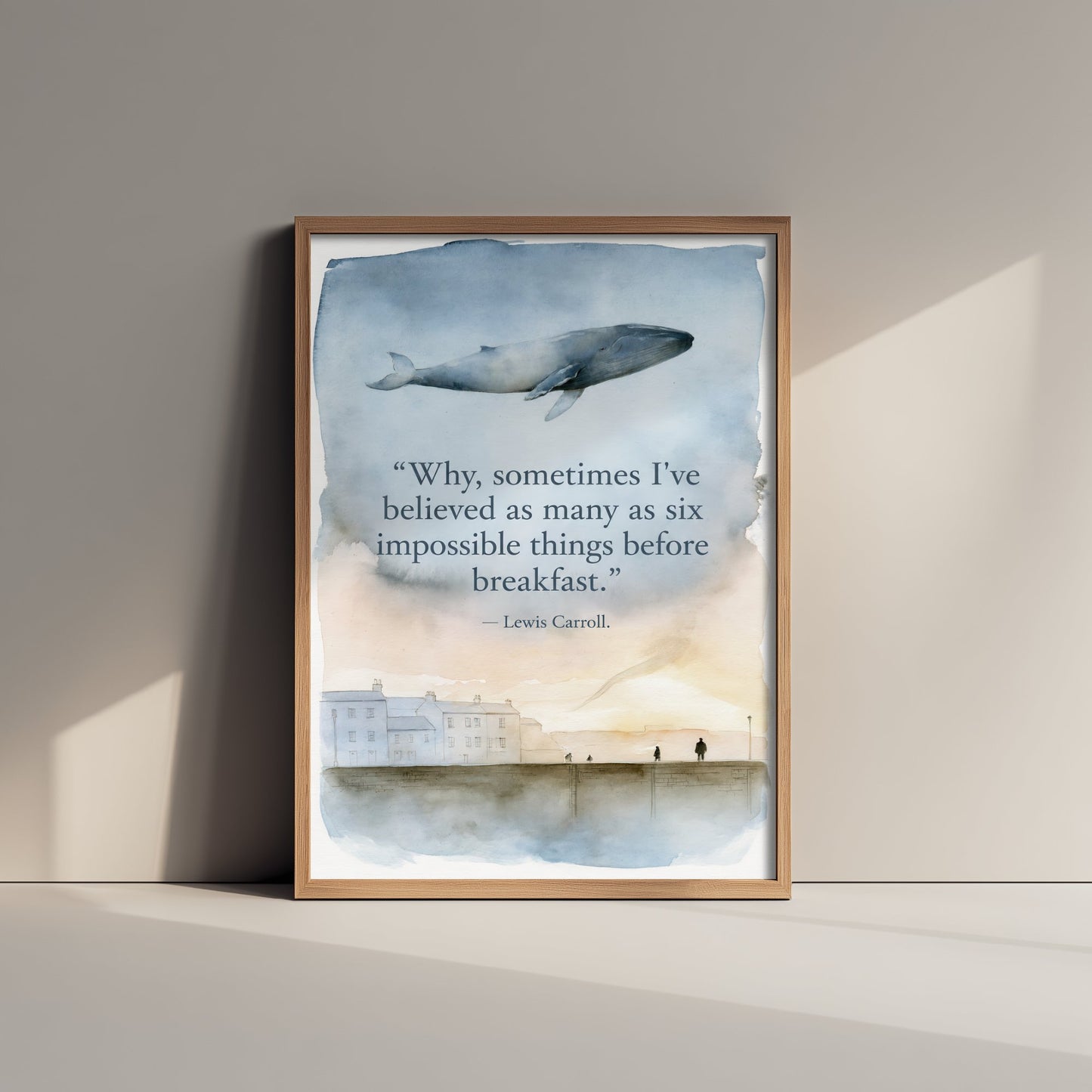 Six Impossible Things Quote Art Print - Lewis Carroll Whale Poster - Dreamy Watercolour Wall Art 2/3