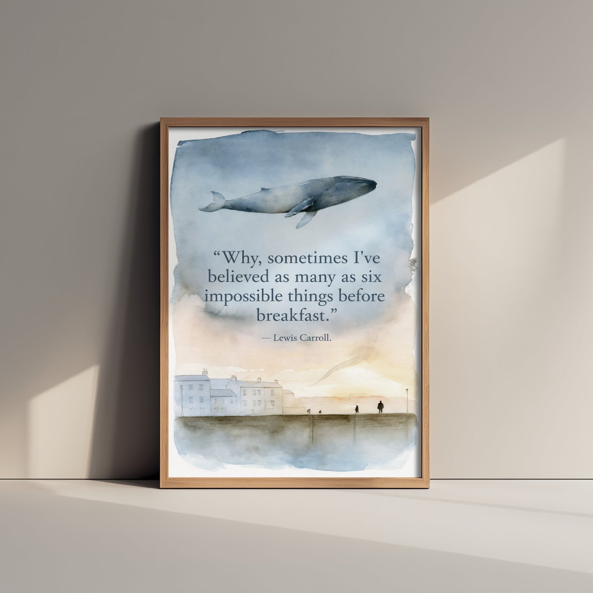 Six Impossible Things Quote Art Print - Lewis Carroll Whale Poster - Dreamy Watercolour Wall Art 2/3