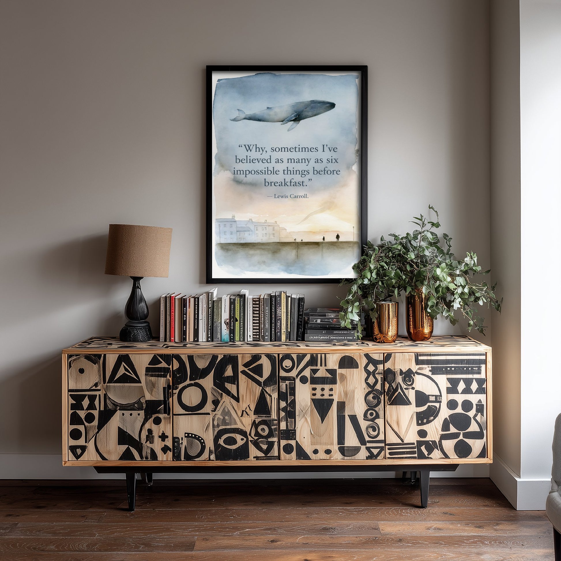 Six Impossible Things Quote Art Print - Lewis Carroll Whale Poster - Dreamy Watercolour Wall Art 2/3