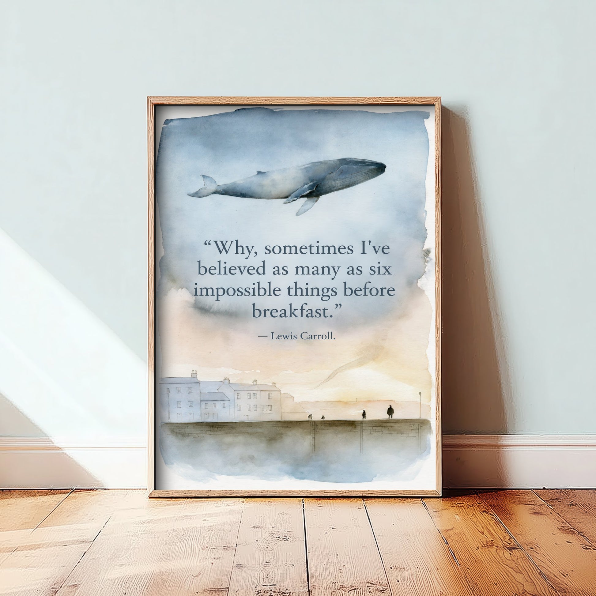 Six Impossible Things Quote Art Print - Lewis Carroll Whale Poster - Dreamy Watercolour Wall Art 2/3
