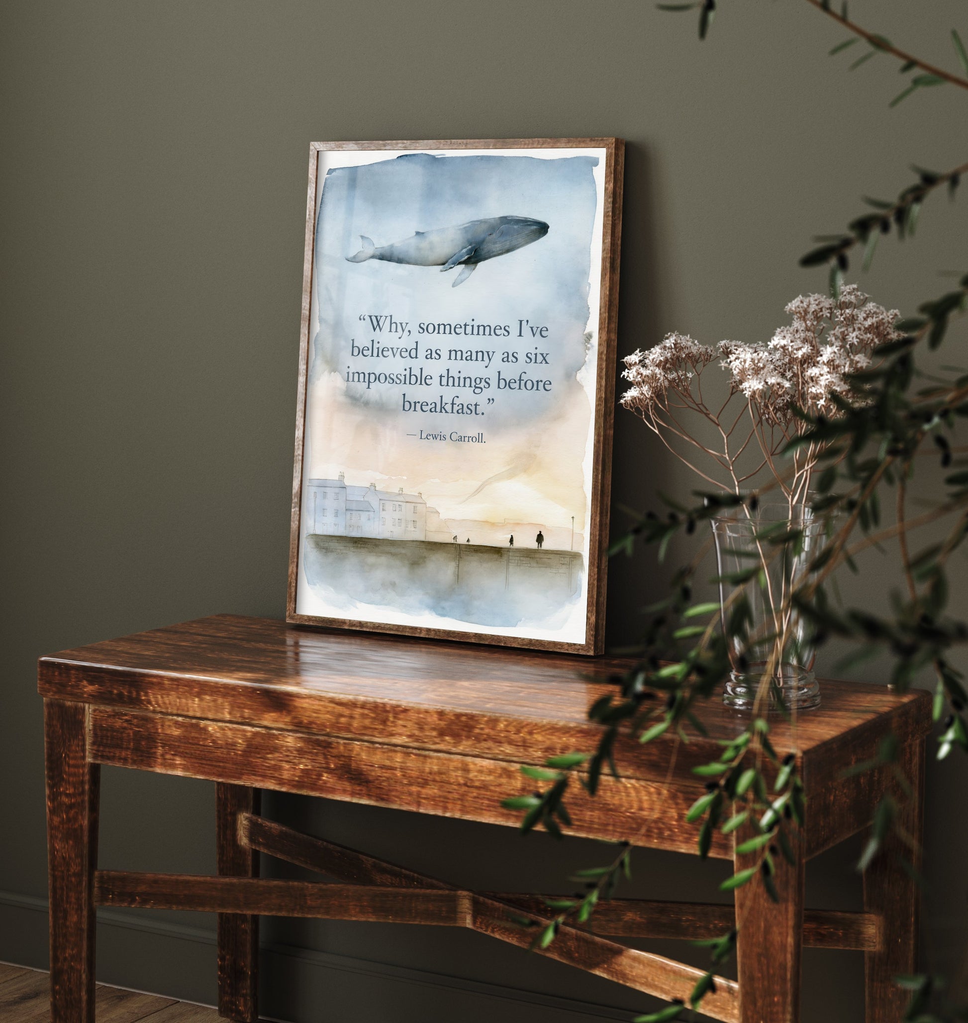 Six Impossible Things Quote Art Print - Lewis Carroll Whale Poster - Dreamy Watercolour Wall Art 2/3