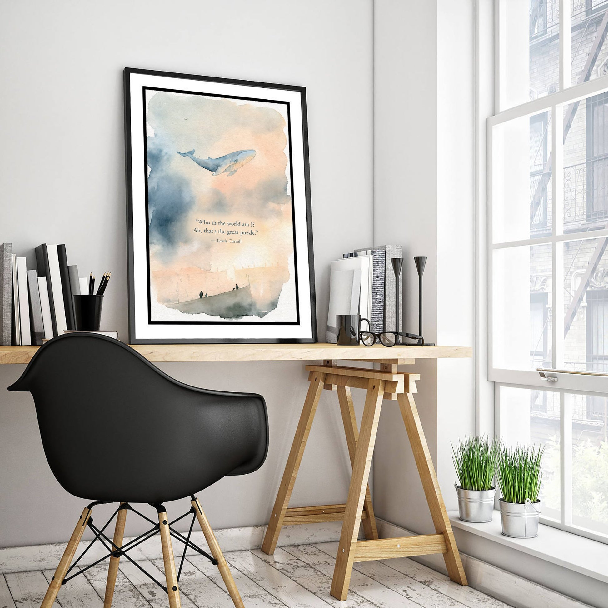 Who in the World Am I Quote Art Print - Lewis Carroll Whale Poster - Dreamy Watercolour 3/3