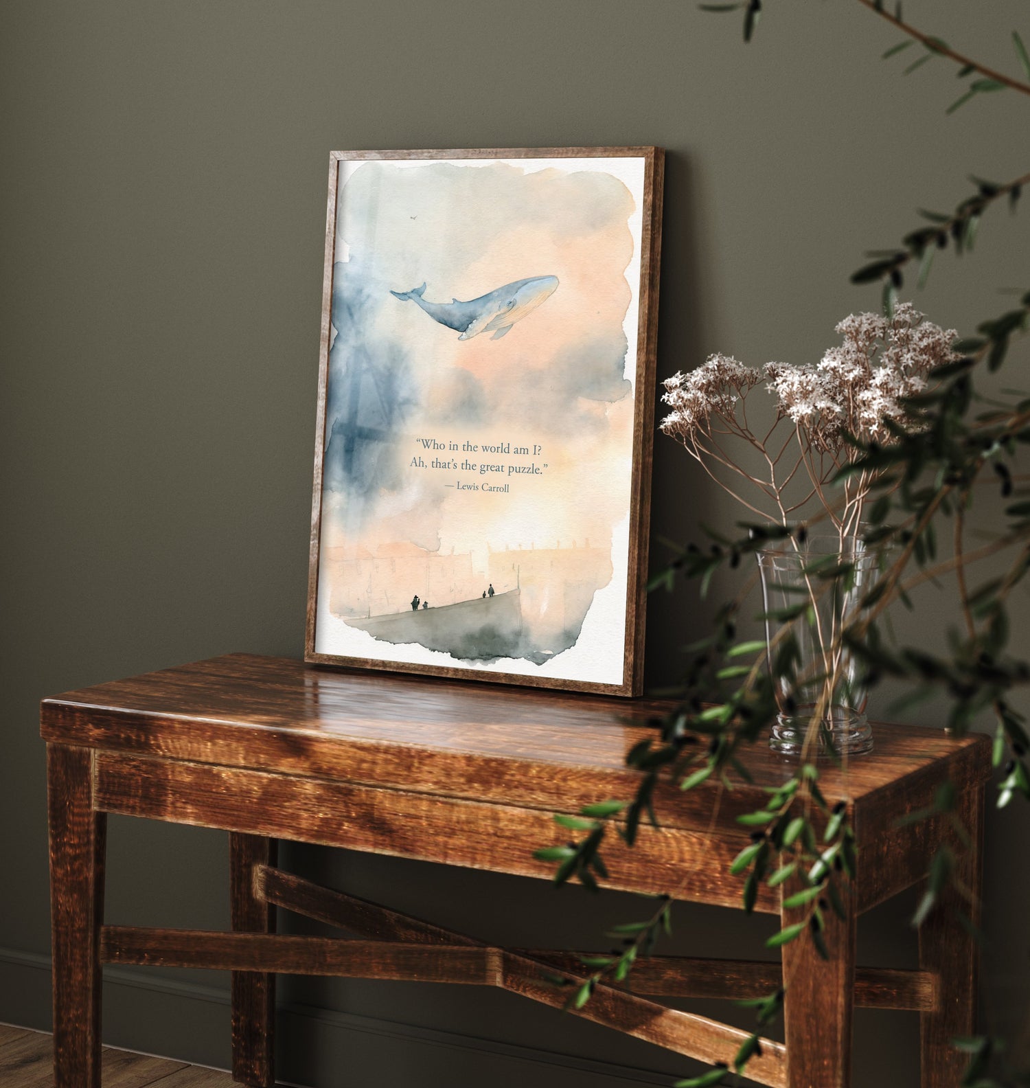 Who in the World Am I Quote Art Print - Lewis Carroll Whale Poster - Dreamy Watercolour 3/3