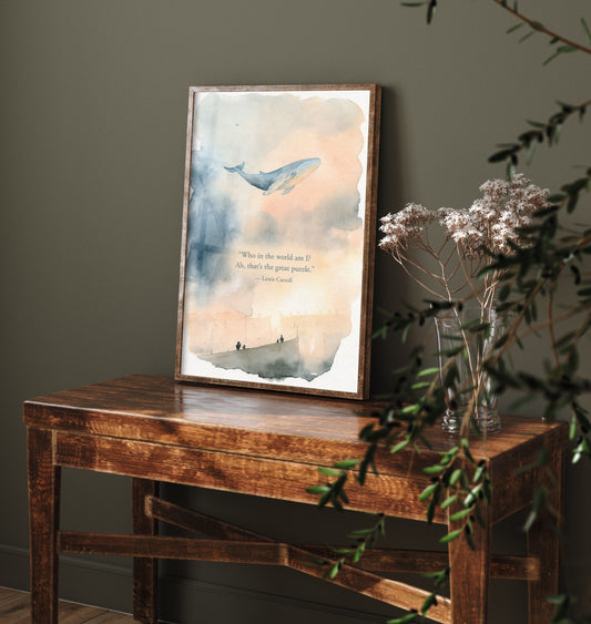 Who in the World Am I Quote Art Print - Lewis Carroll Whale Poster - Dreamy Watercolour 3/3