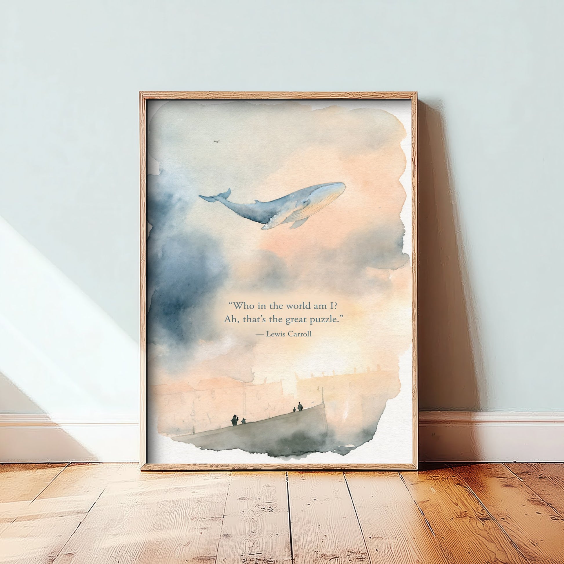 Who in the World Am I Quote Art Print - Lewis Carroll Whale Poster - Dreamy Watercolour 3/3