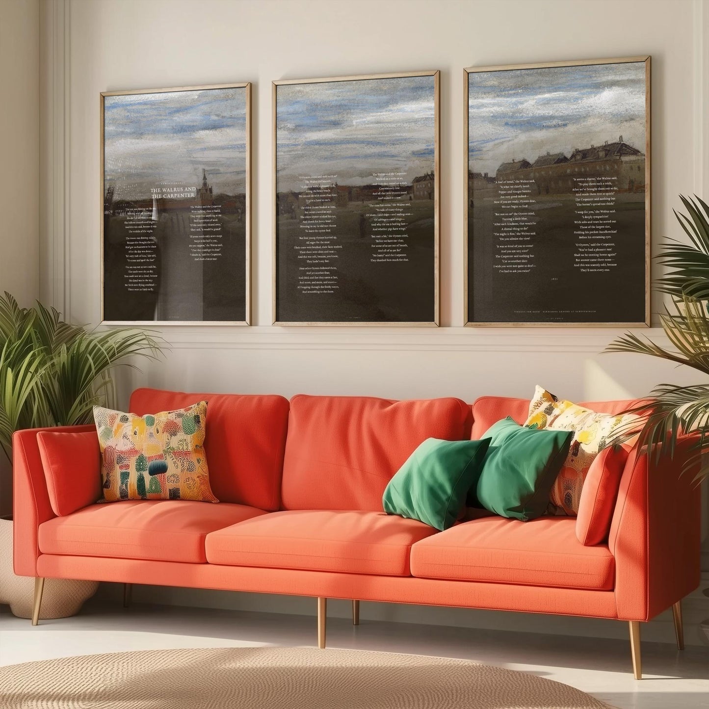 The Walrus and the Carpenter by Lewis Carroll Set of Three Art Prints - Full Poem over Van Gogh Beach Painting - Poetry Poster Triptych